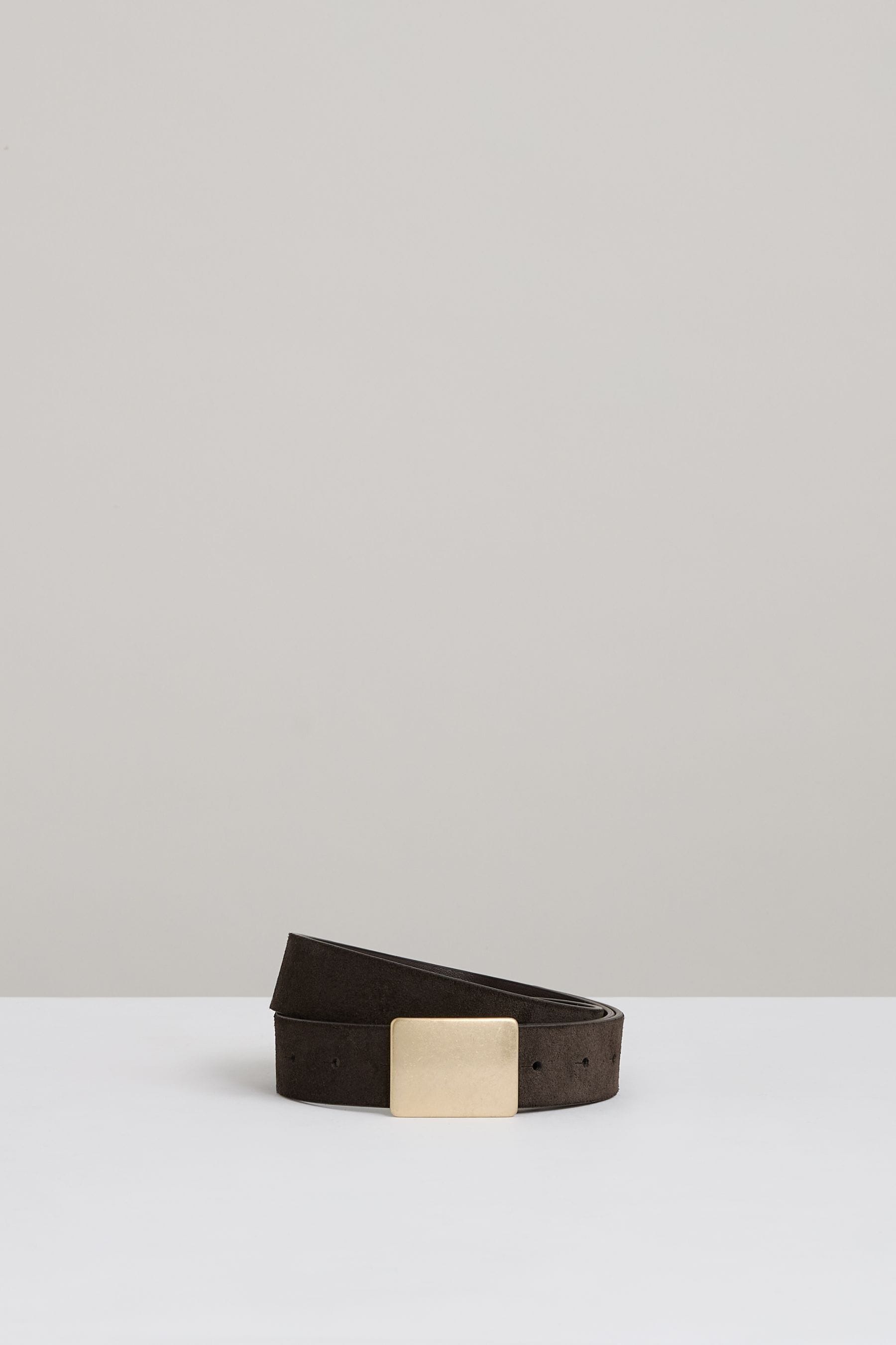 Reiss Chocolate Eva Suede Square-buckle Belt In Chocolate