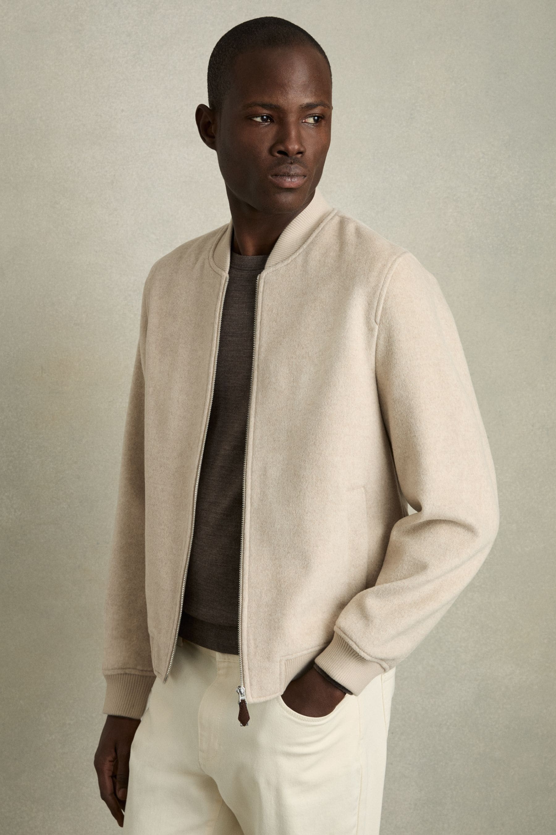 Reiss Stone Brushed Wool-Blend Bomber Jacket, Xxl