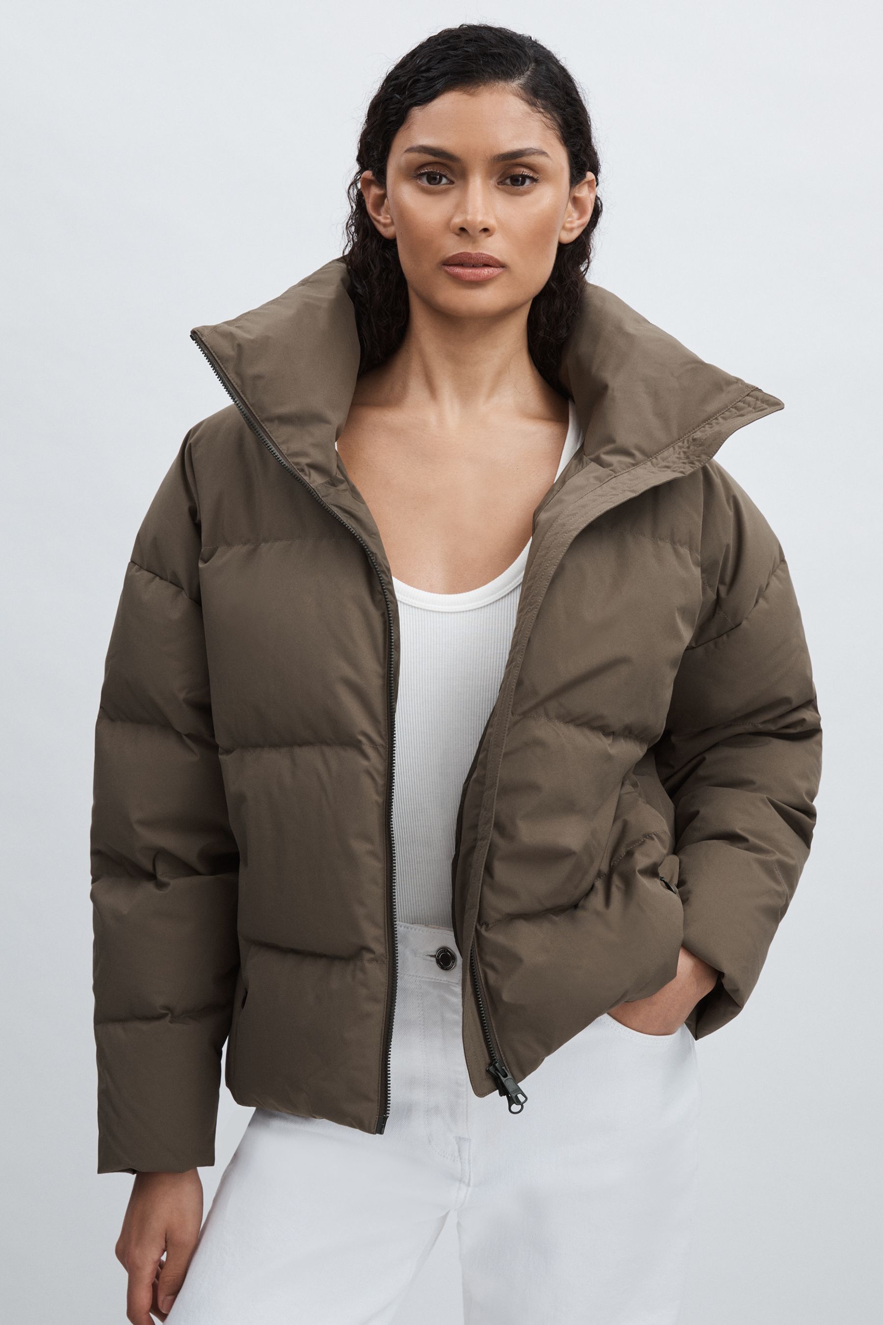 Scandinavian Edition Short Puffer Jacket In Brown