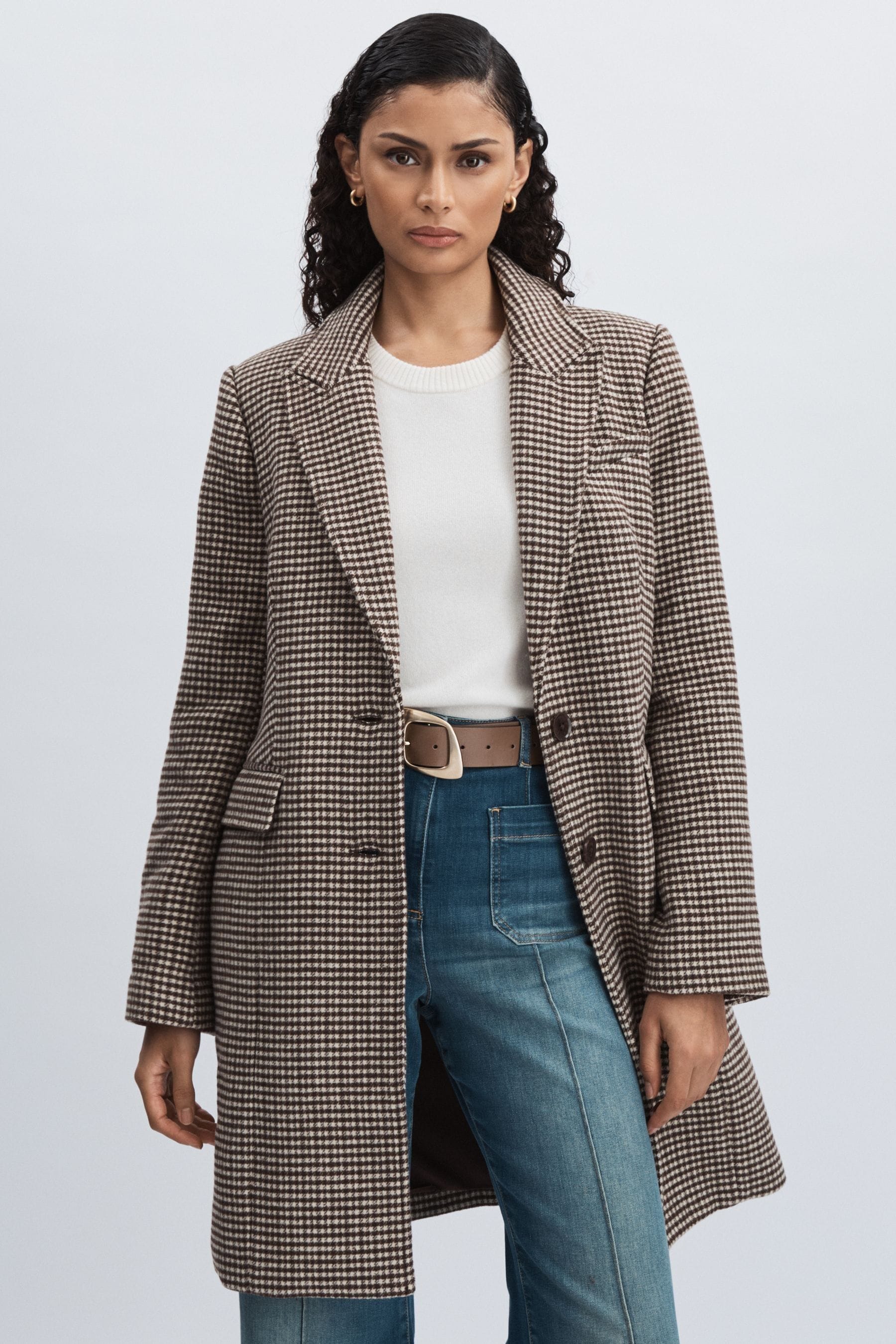 PAIGE PAIGE SINGLE BREASTED HOUNDSTOOTH CHECK COAT