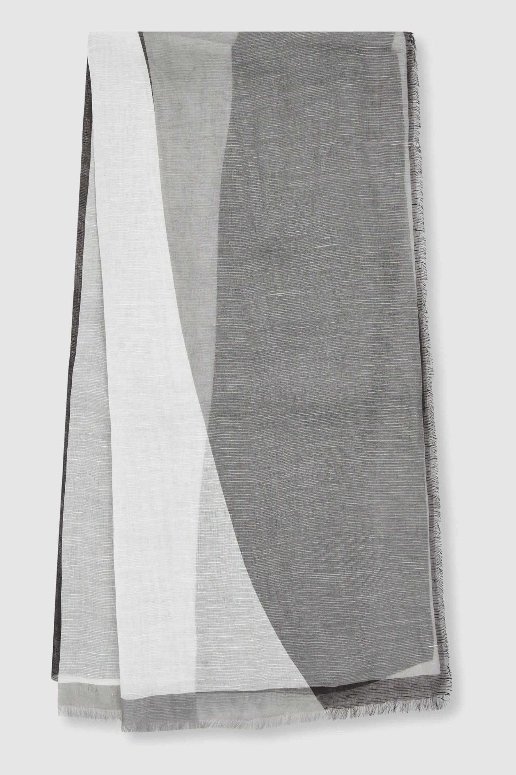 Reiss Grey/white Audrey Linen-blend Printed Scarf In Grey/white