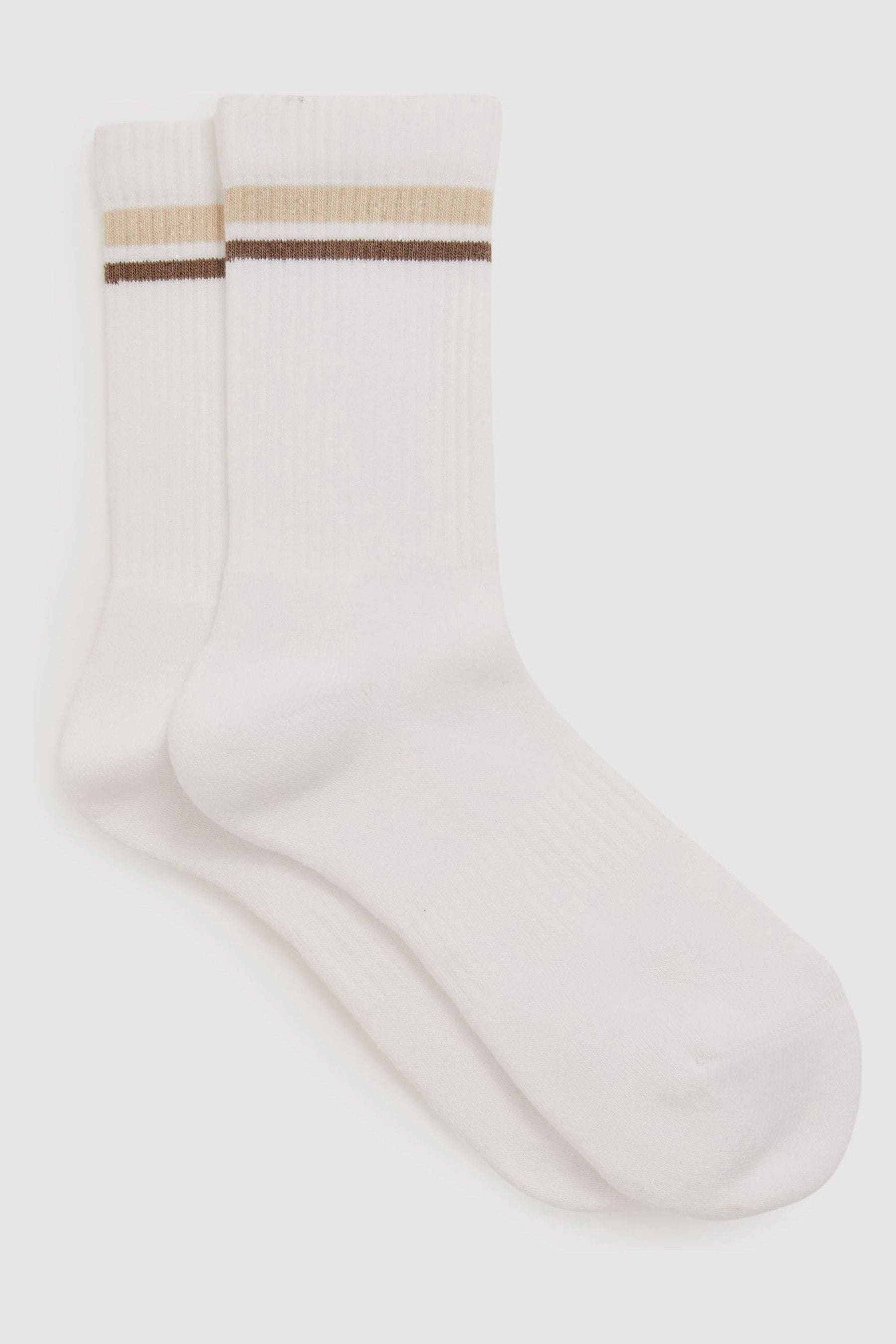 Reiss White Cotton-blend Striped Crew Socks