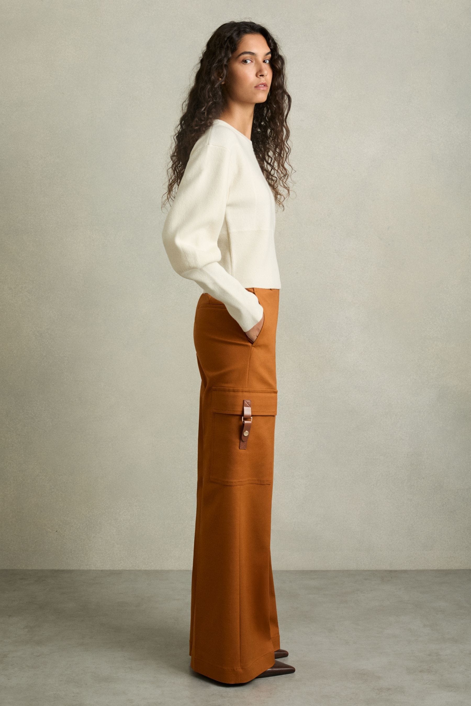 Reiss Rust Wide-leg Combat Trousers With Cotton In Rust