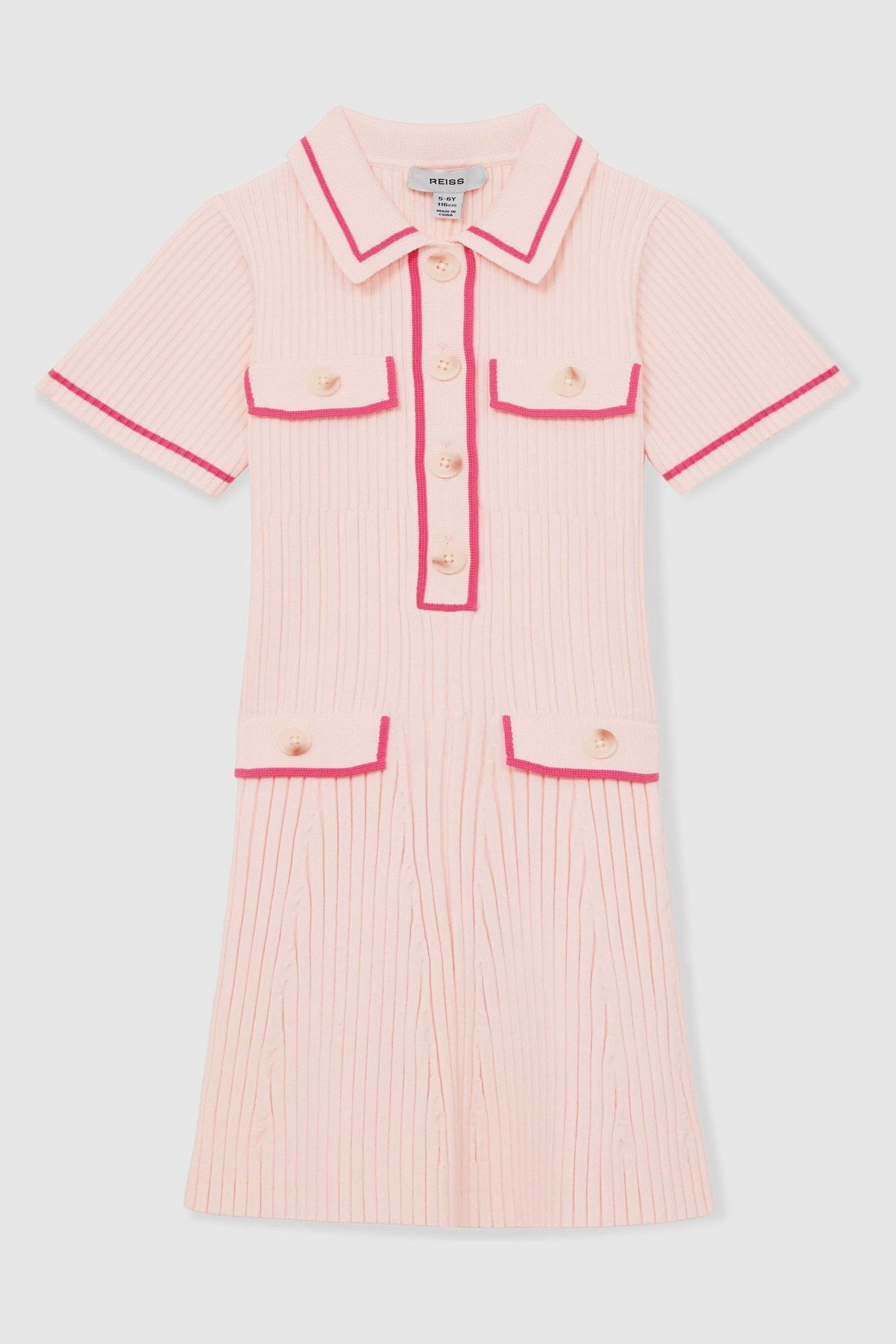 REISS PINK 13-14 YRS RIB-KNIT BUTTON-DOWN DRESS