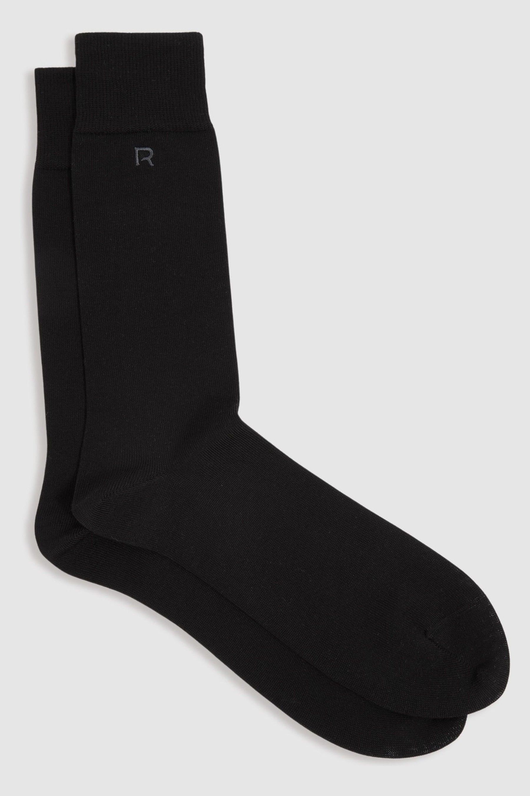 Shop Reiss Black/mid Grey Penn Cotton-blend Logo-embroidered Socks