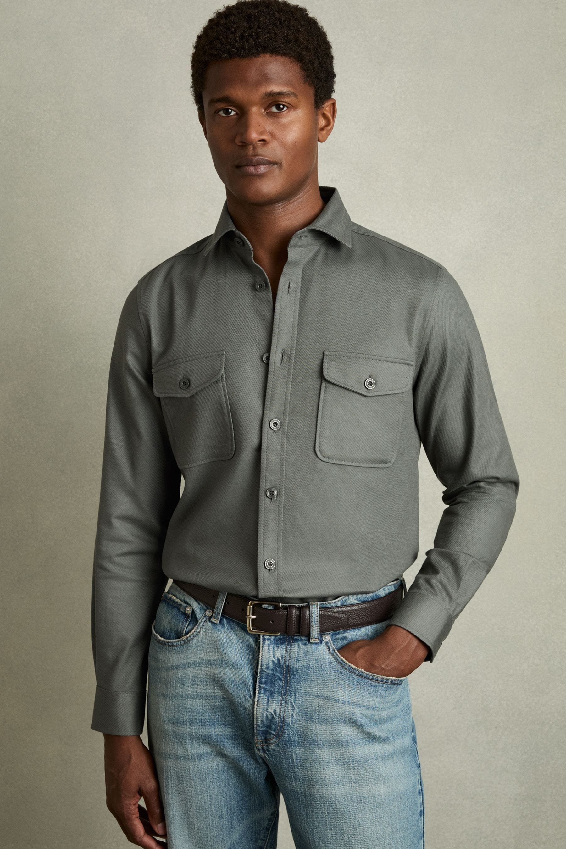 Reiss Sage Stretch-cotton Twill Twin-pocket Overshirt