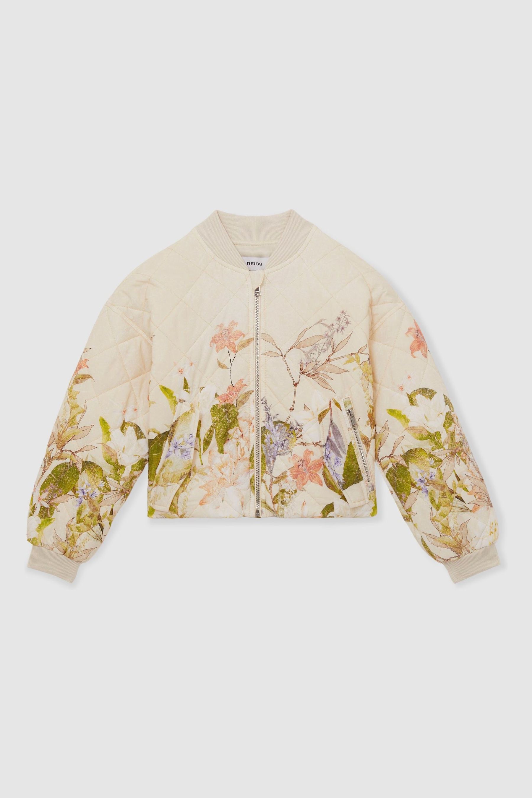 Reiss Pink Print 9-13 Yrs Quilted Printed Bomber Jacket In Pink Print
