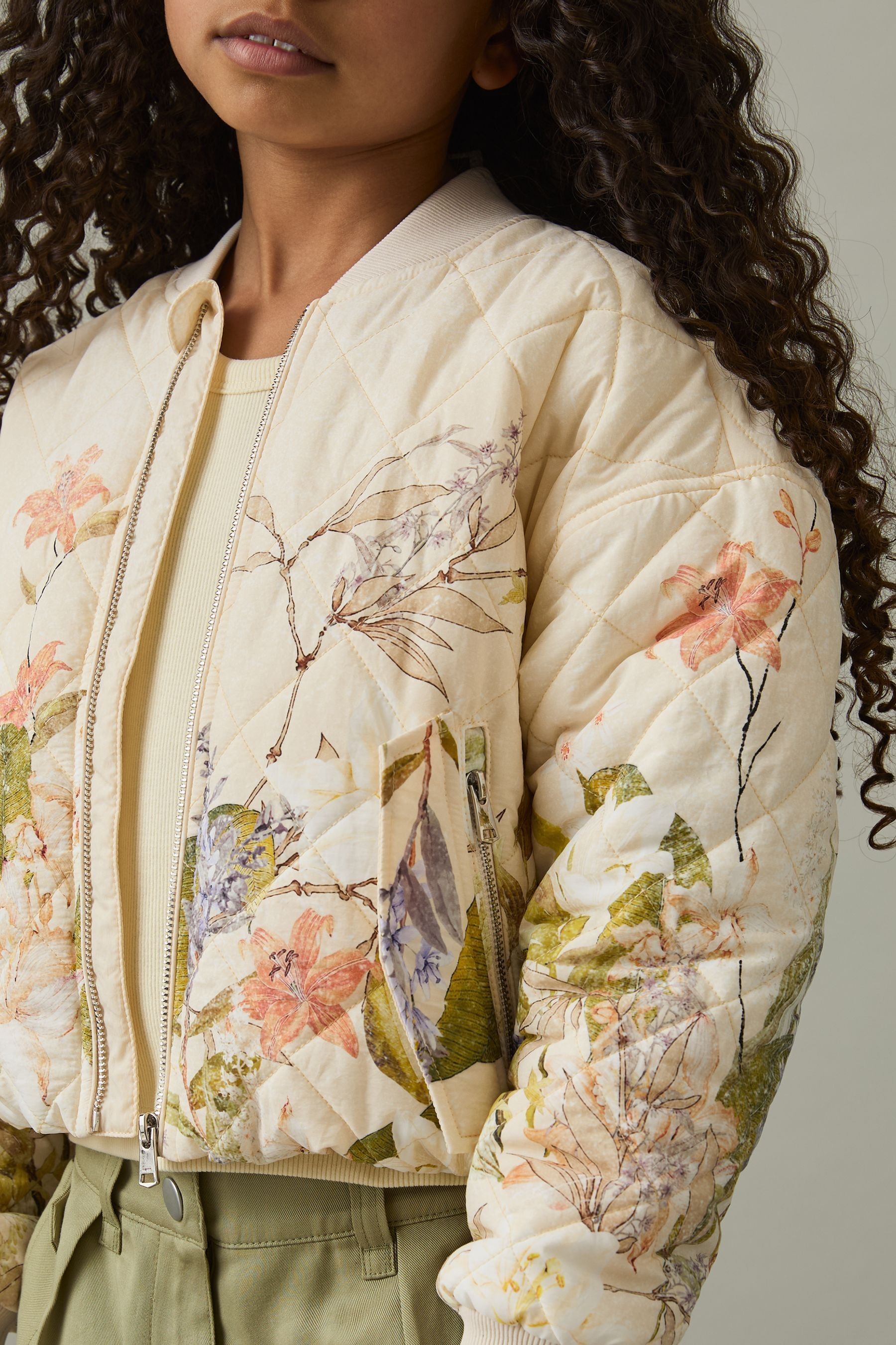 Reiss Pink Print 9-13 Yrs Quilted Printed Bomber Jacket In Pink Print