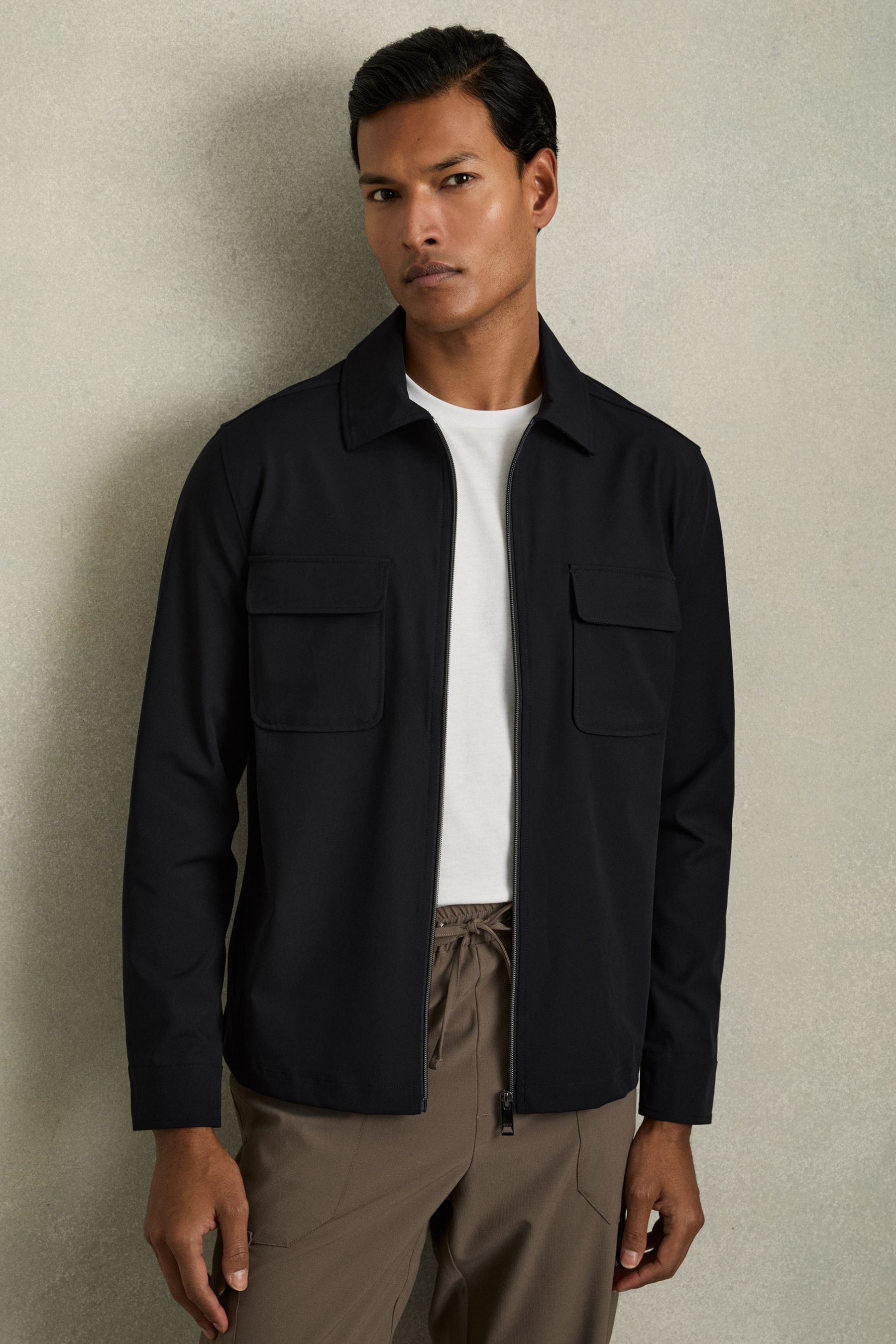 Reiss Navy Technical Zip-through Overshirt