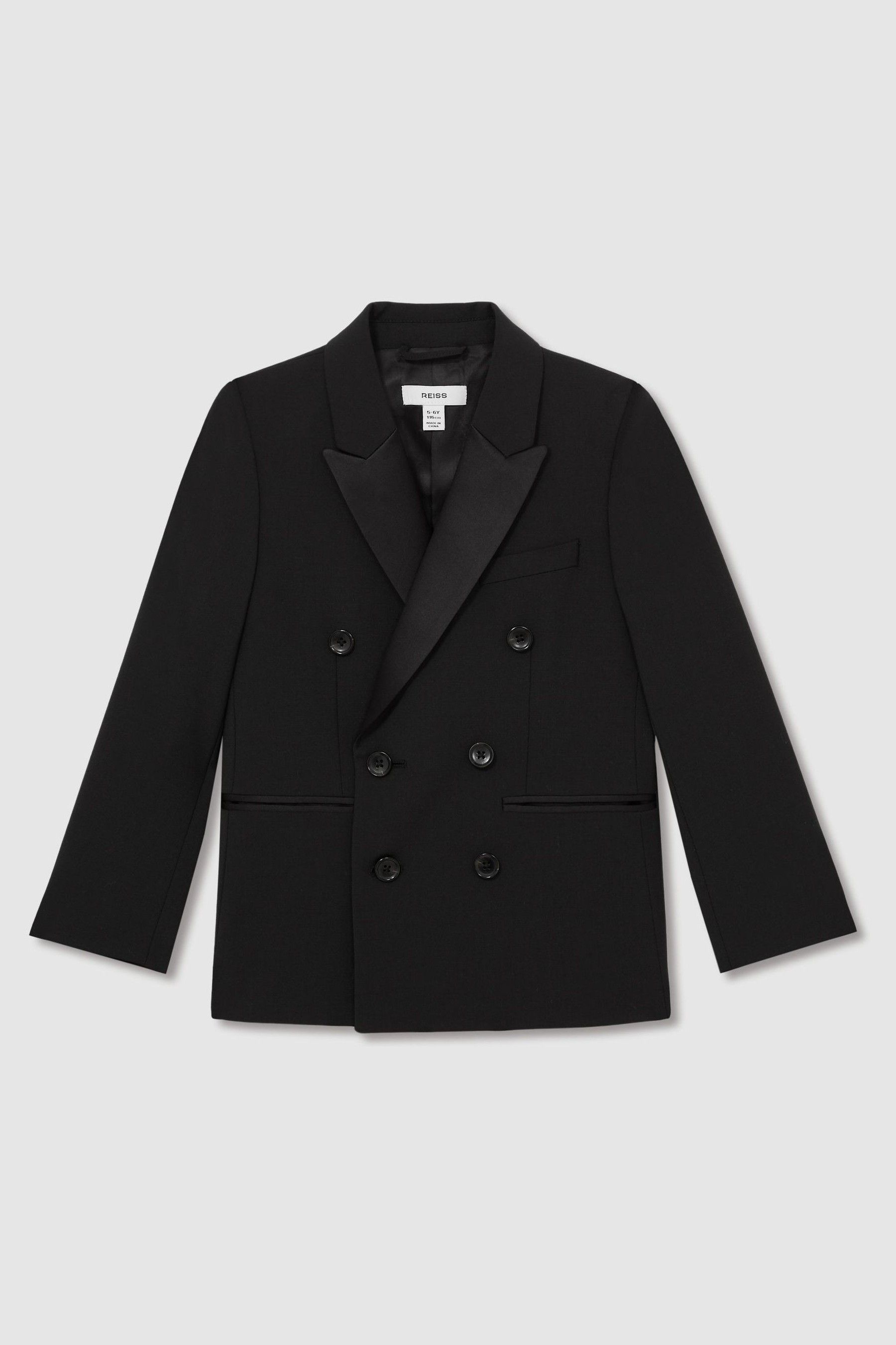 Reiss Black Knightsbridge 9-13 Yrs Wool-blend Double-breasted Tuxedo Jacket In Black