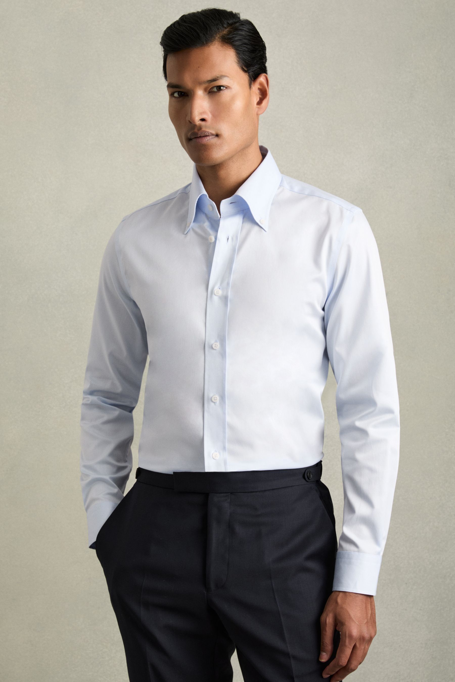 Reiss Soft Blue Regular-fit Cotton Button-down Shirt In Soft Blue