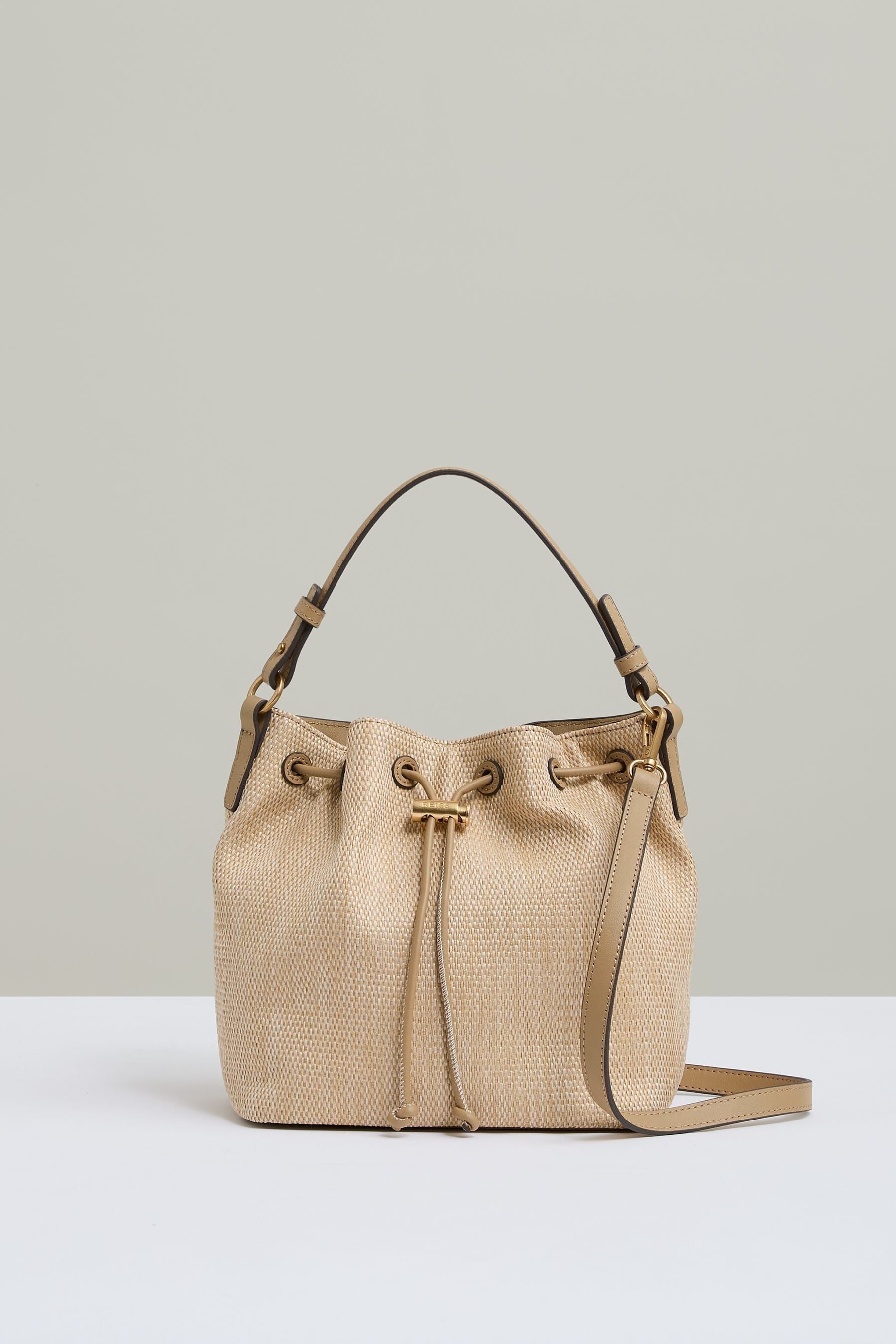 Reiss Natural Raffia Drawcord Bucket Bag,