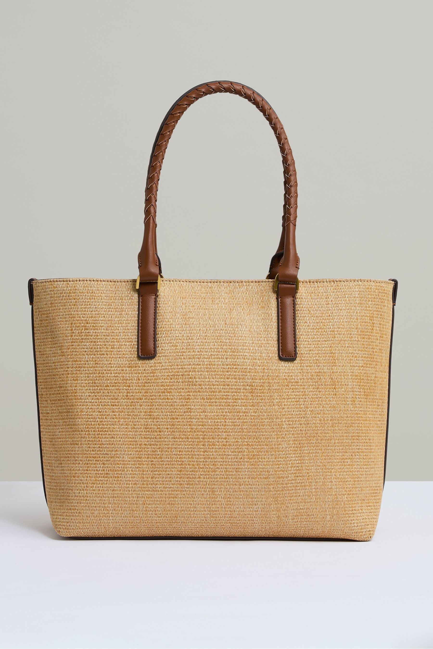 Reiss Tan Raffia Braided Strap Tote Bag,