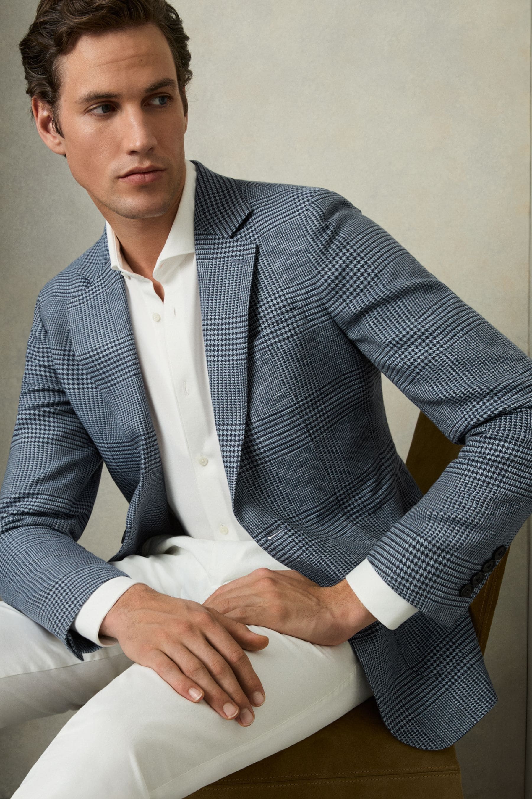 Shop Reiss Blue Regular-fit Single-breasted Check Blazer