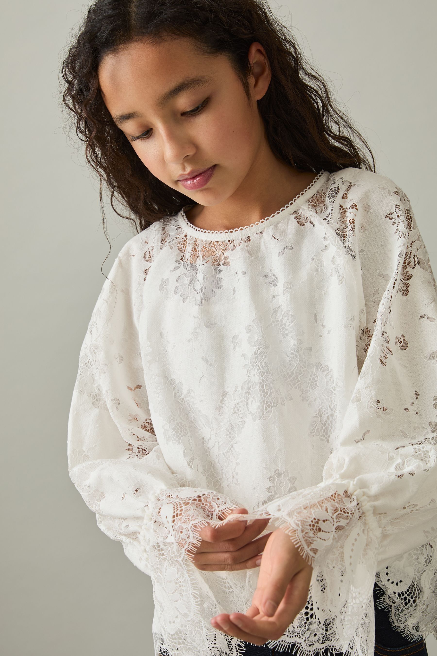 Reiss Kids' Ivory Lace Long-sleeve Top