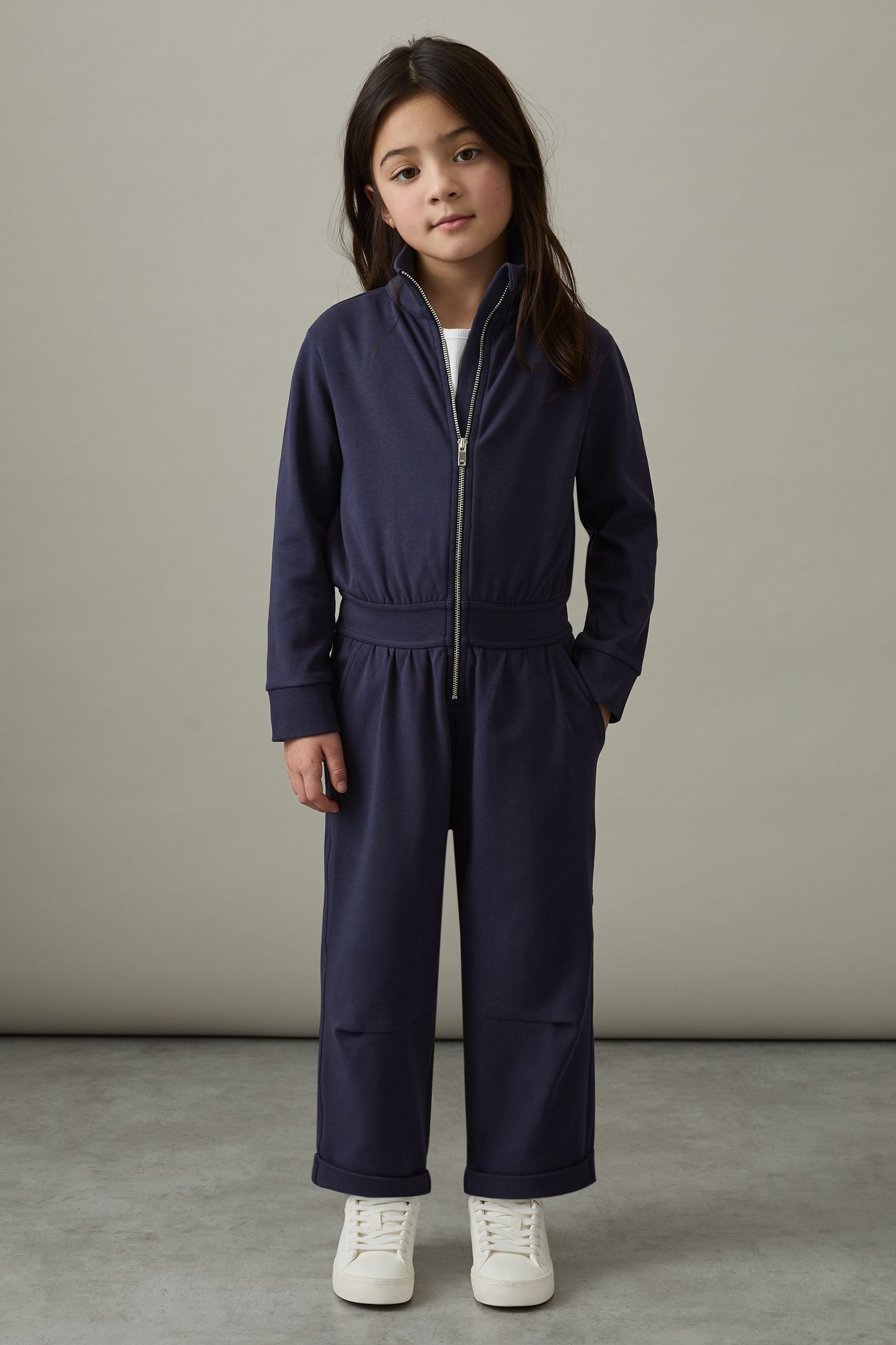 Reiss Navy 4-9 Yrs Jersey High Collar Jumpsuit In Navy