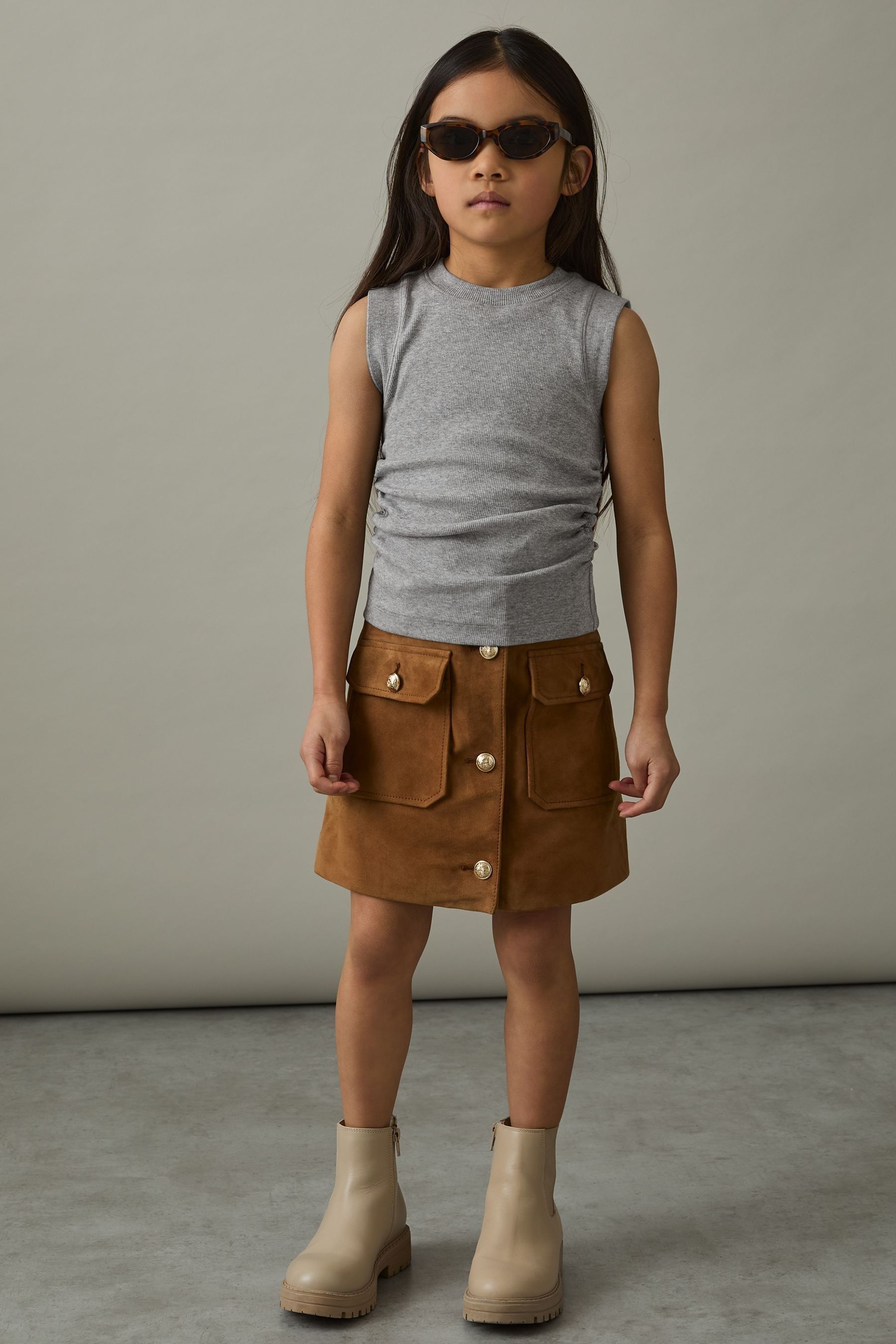 REISS GREY TRUDY RUCHED VEST TOP