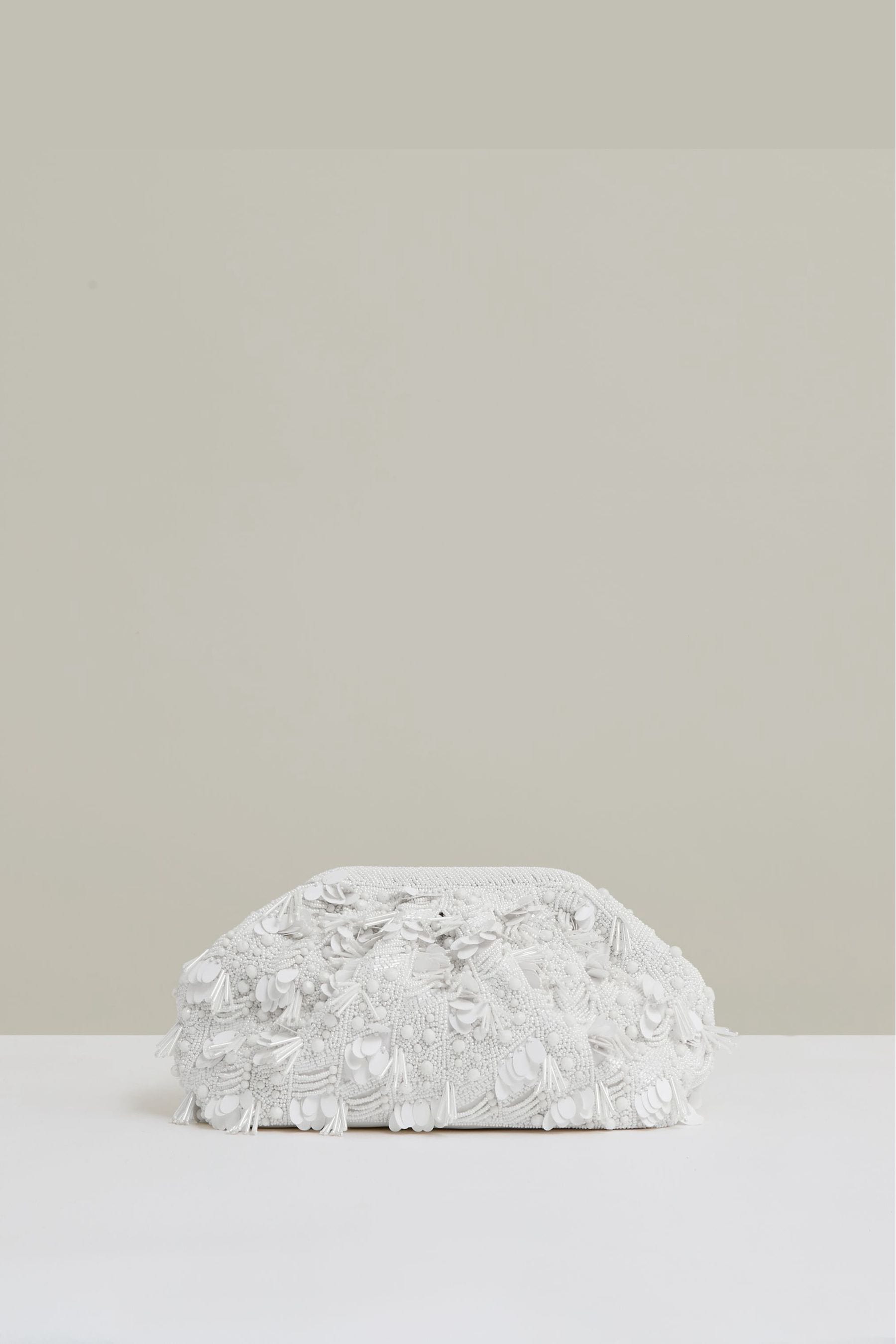 Reiss White Embellished Clutch Bag,