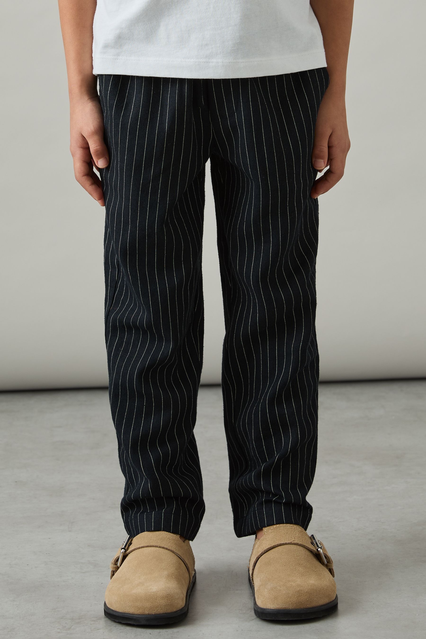 Reiss Navy Stripe Andros 9-13 Yrs Linen Blend Drawstring Trousers