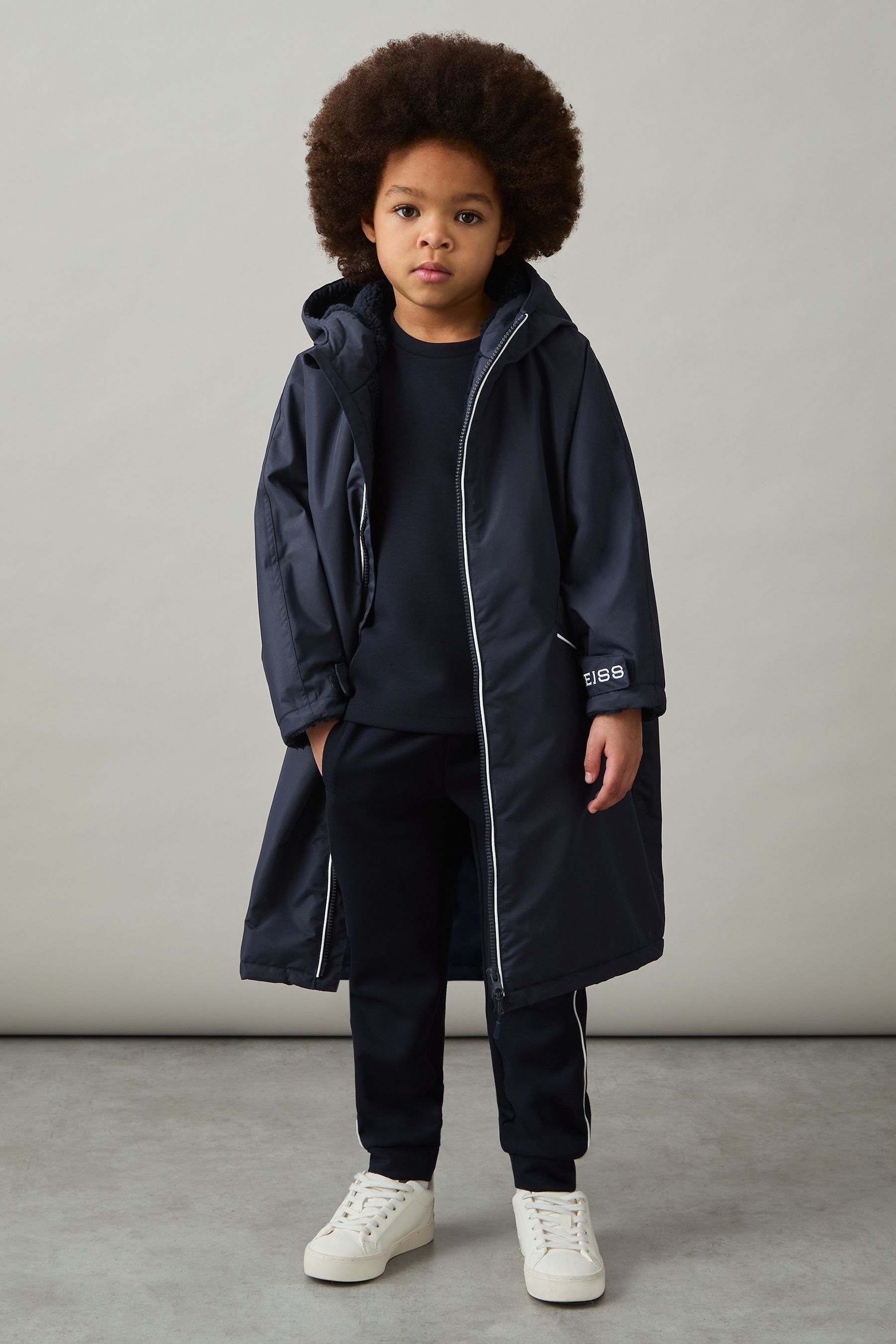 Reiss Navy/white 3-6 Yrs Water-repellent Fleece-lined Coat In Navy/white
