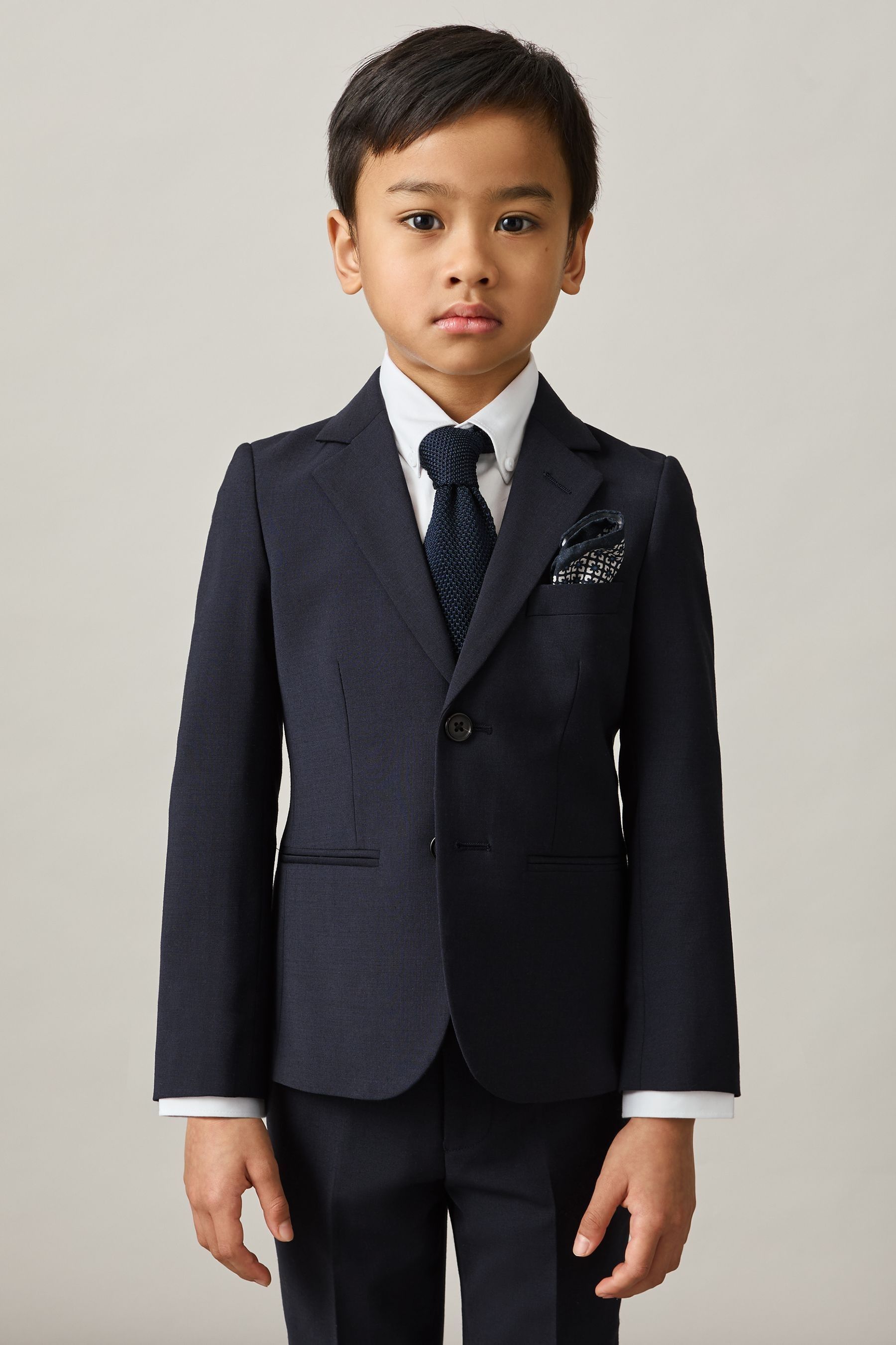 Reiss Navy Hope 9-14 Yrs Wool-blend Single-breasted Suit Blazer In Navy