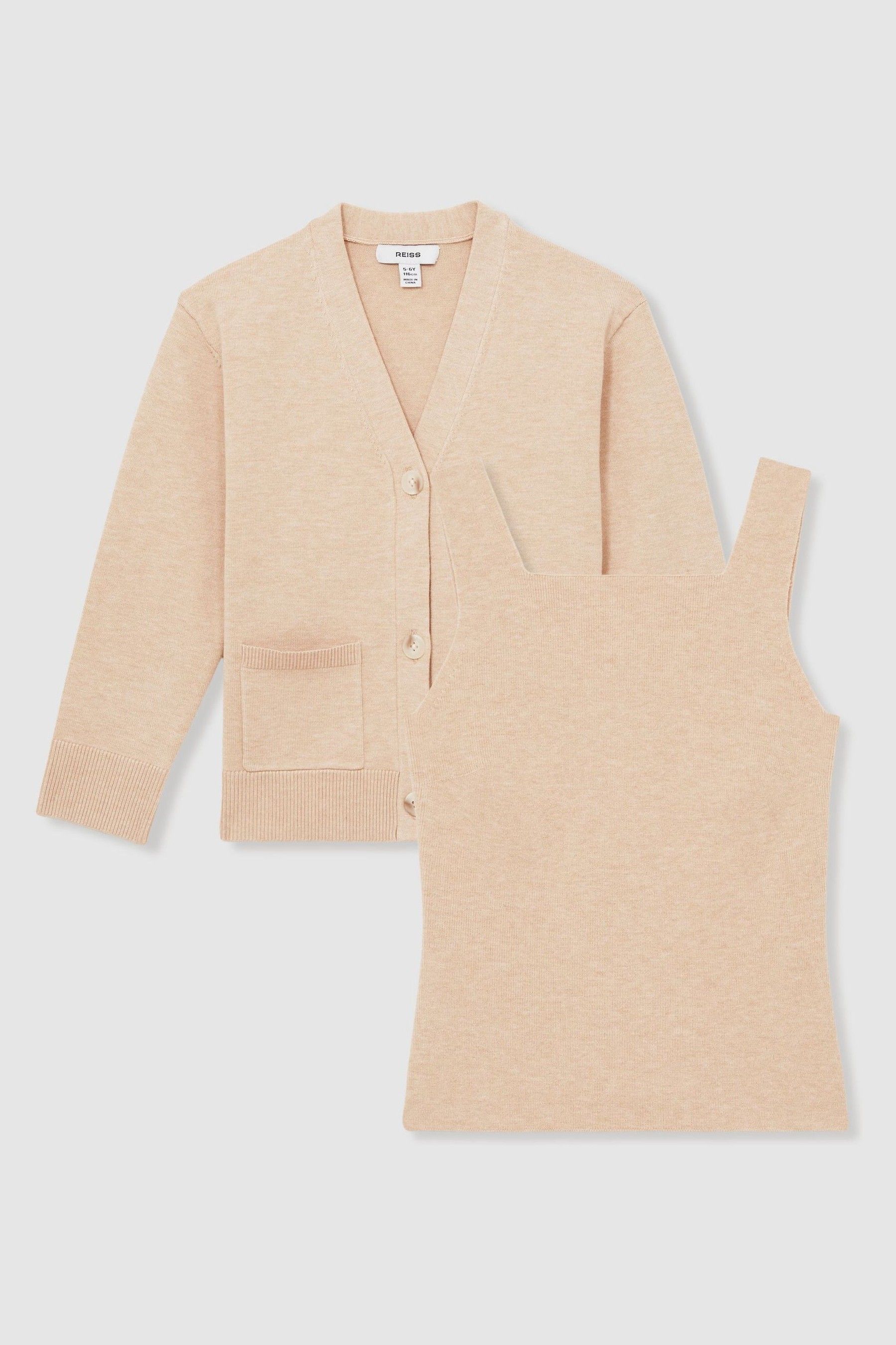 Reiss Camel 13-14 yrs Compact Knit Top And Cardigan Set,