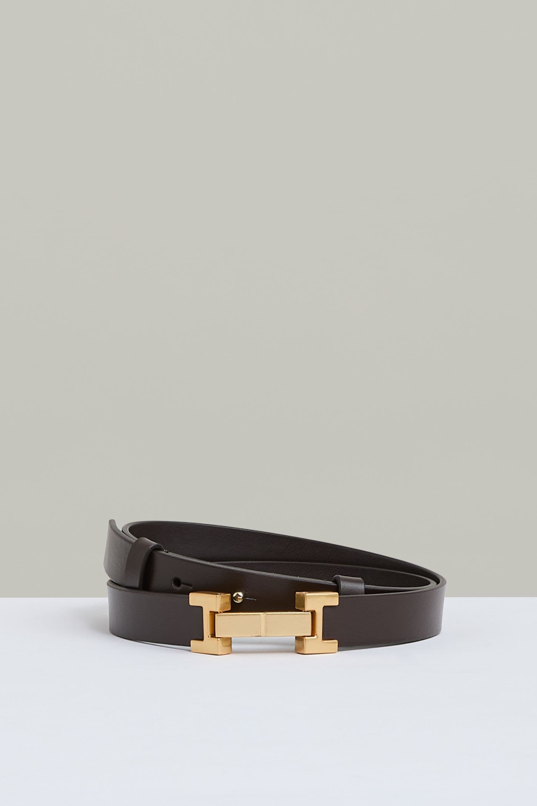 Reiss Chocolate Hayley Leather Square Hinge Belt In Chocolate