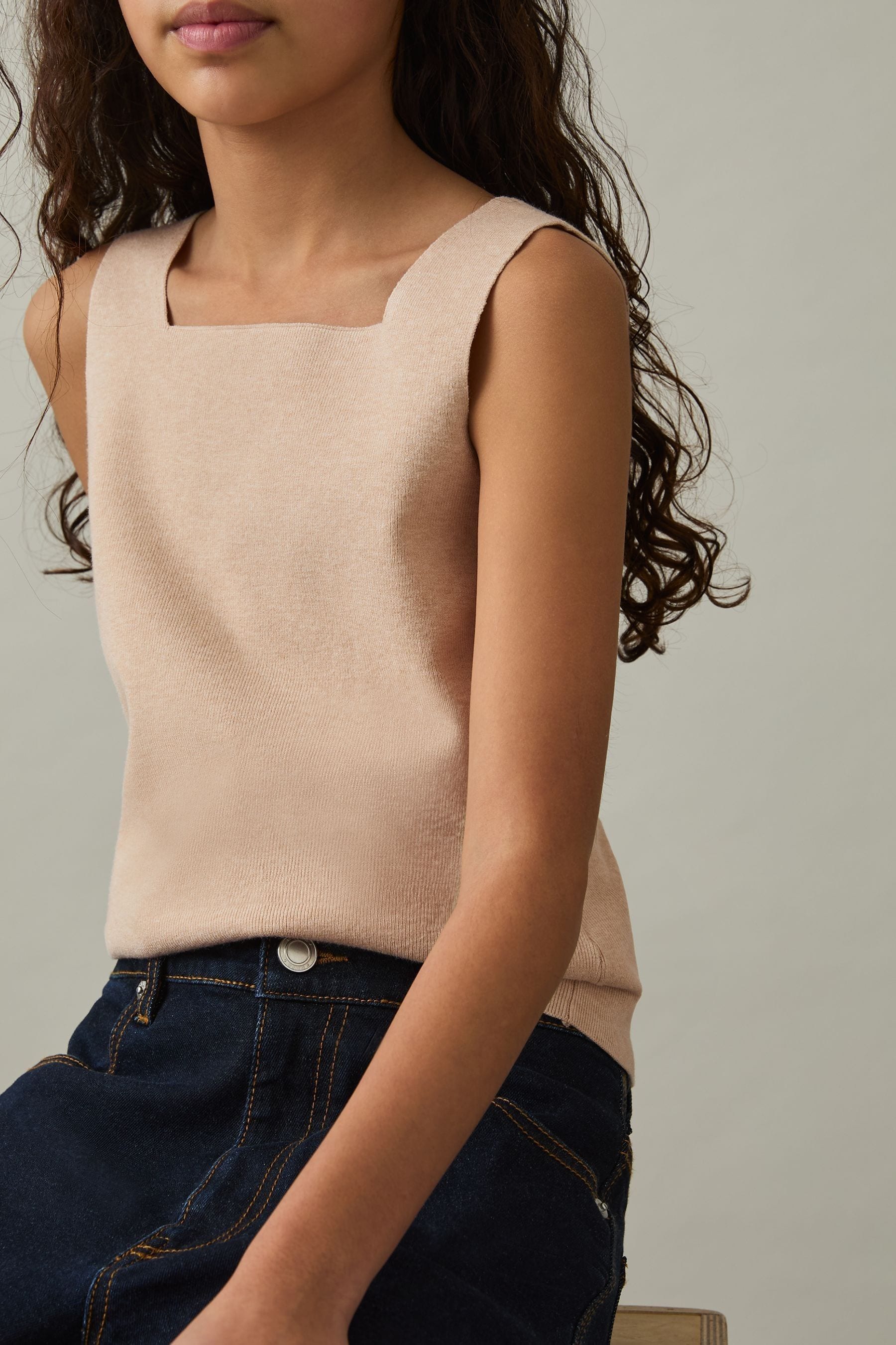 Reiss Camel 9-13 Yrs Compact Knit Top And Cardigan Set, 112