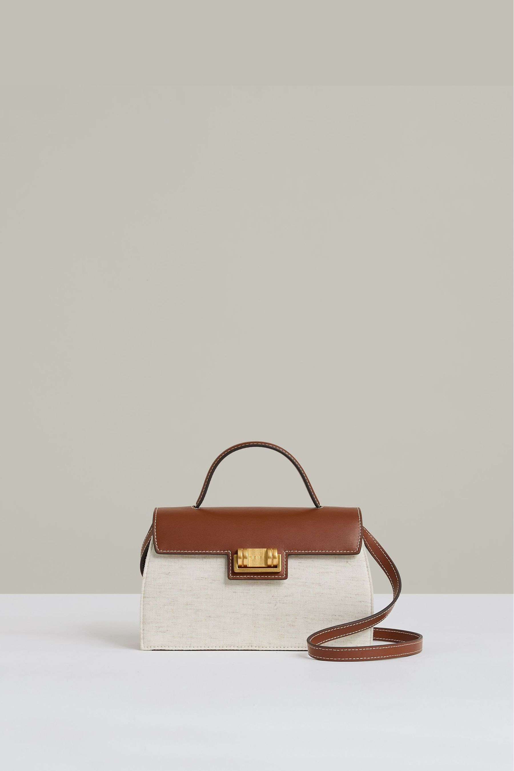 Reiss Natural Leather And Cotton Top Handle Bag,
