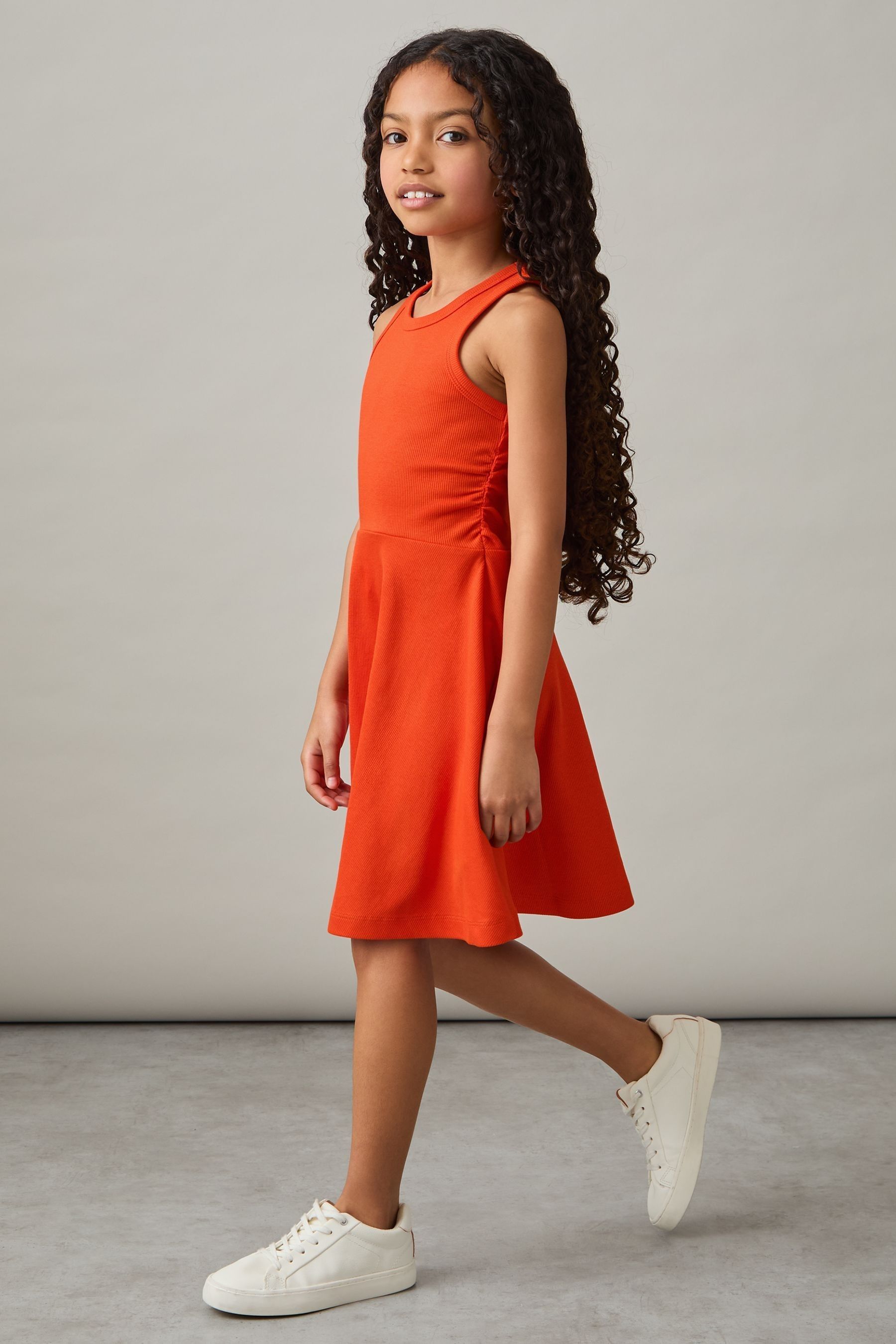 Shop Reiss Orange Eliza Jersey Ruched Skater Dress