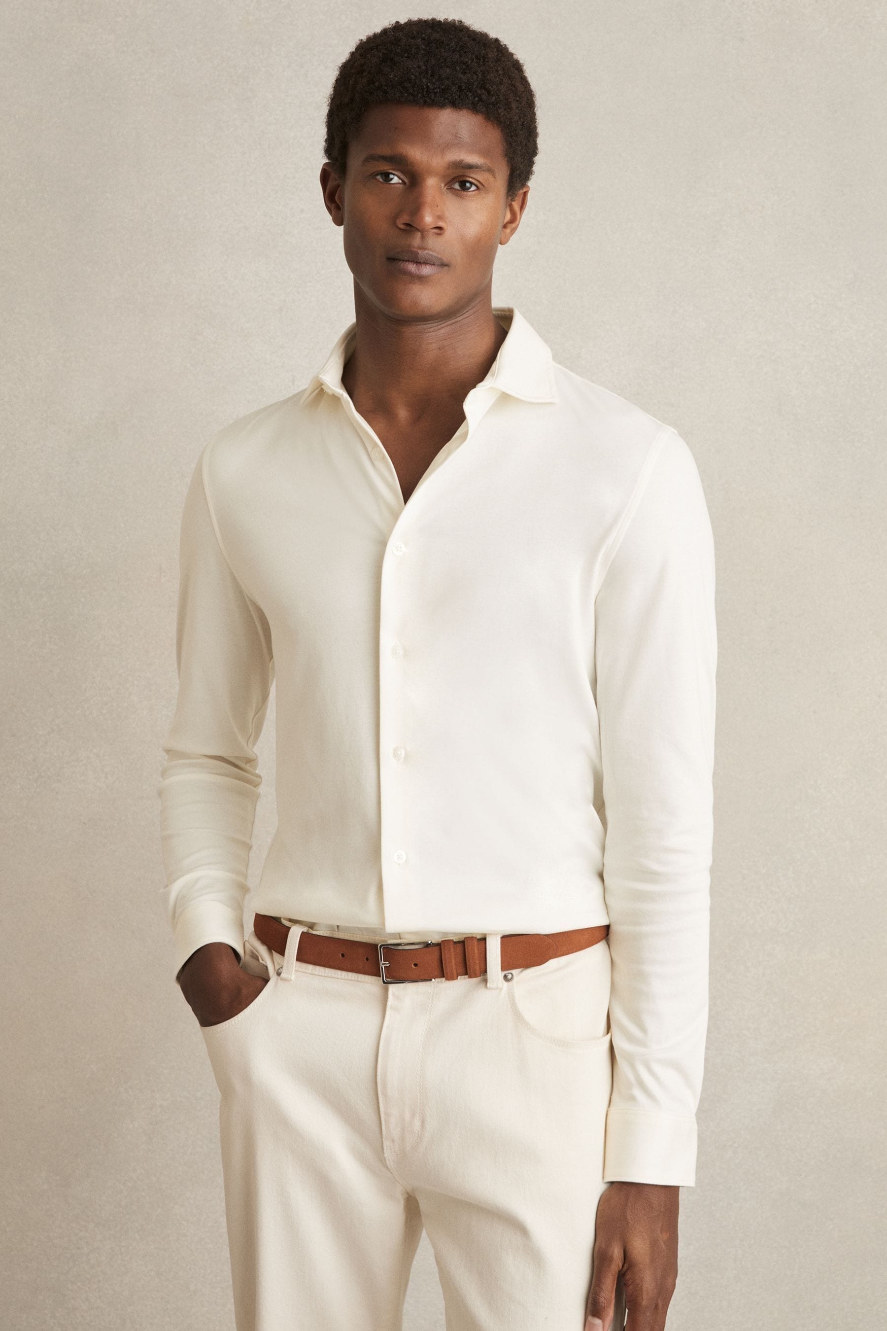 Reiss Ecru Air-water Cotton Button-through Shirt
