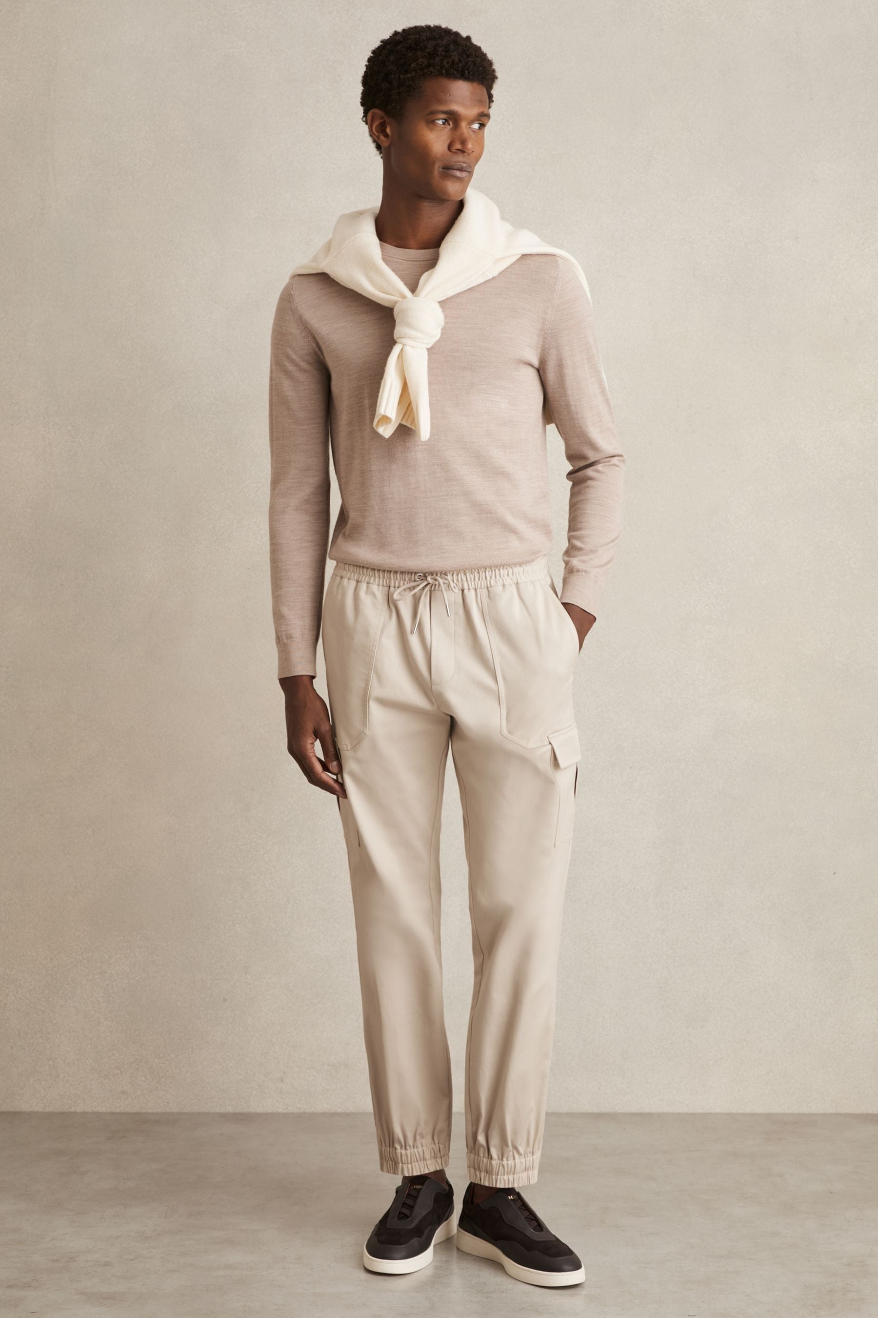 Reiss Stone Haven Cotton Drawstring Cargo Trousers