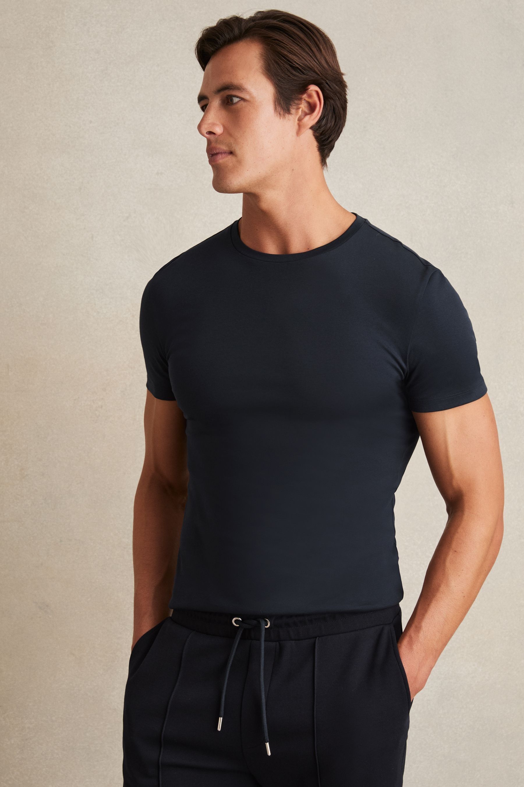 Reiss Navy Cotton Sports-fit T-shirt