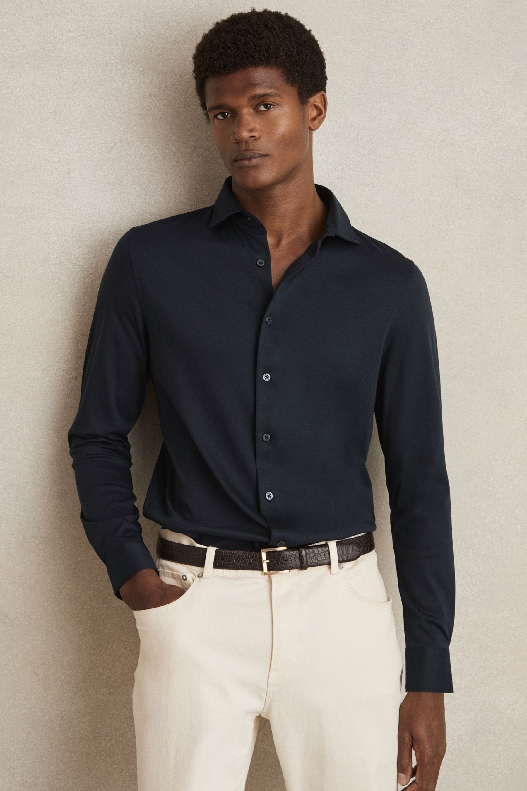 Reiss Navy Linen Button-through Shirt