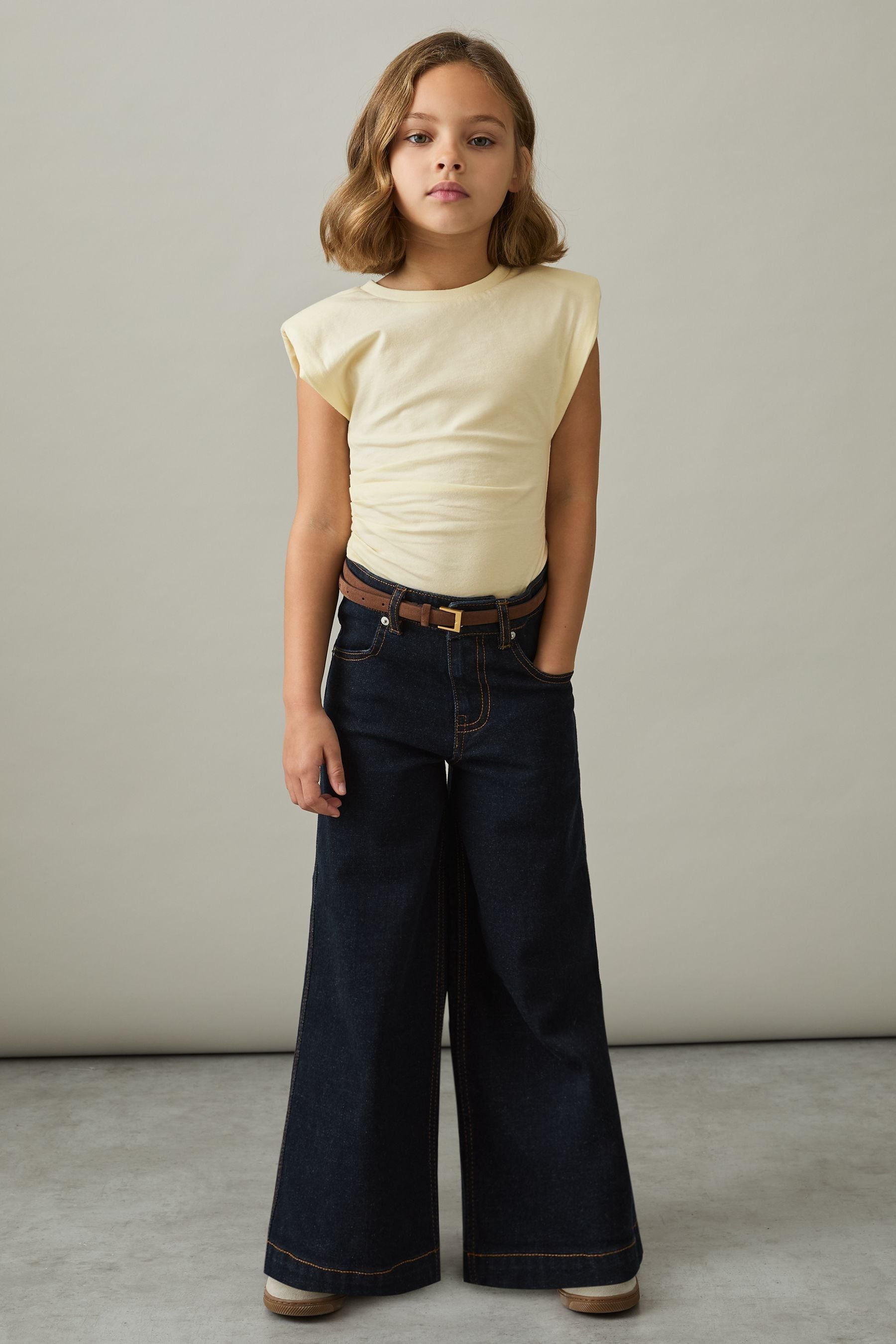 Reiss Kids' Lemon 9-13 Yrs Cotton Jersey Cap Sleeve Ruched Top