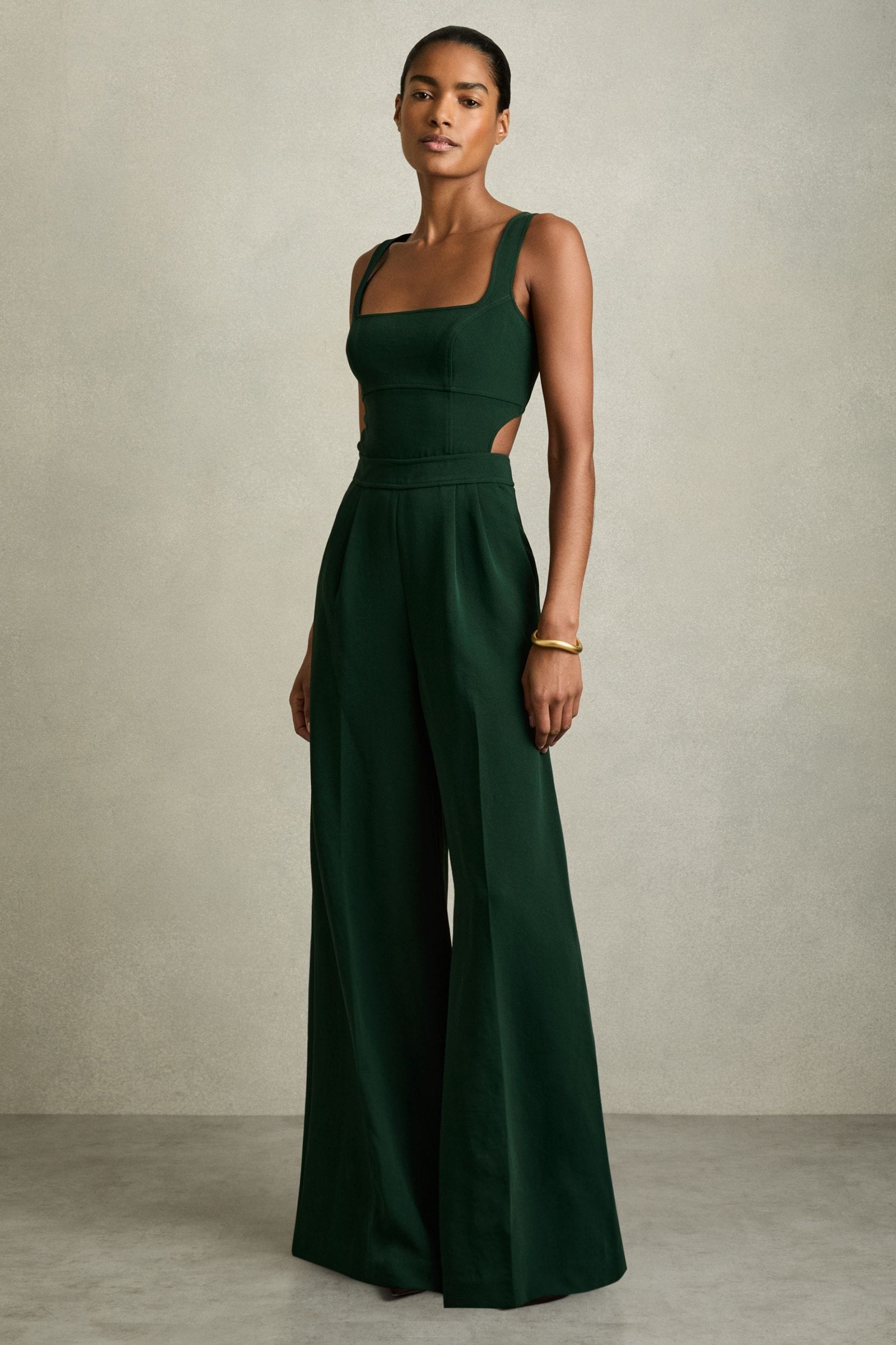 Reiss Green Wide-Leg Cut-Out Jumpsuit, 4