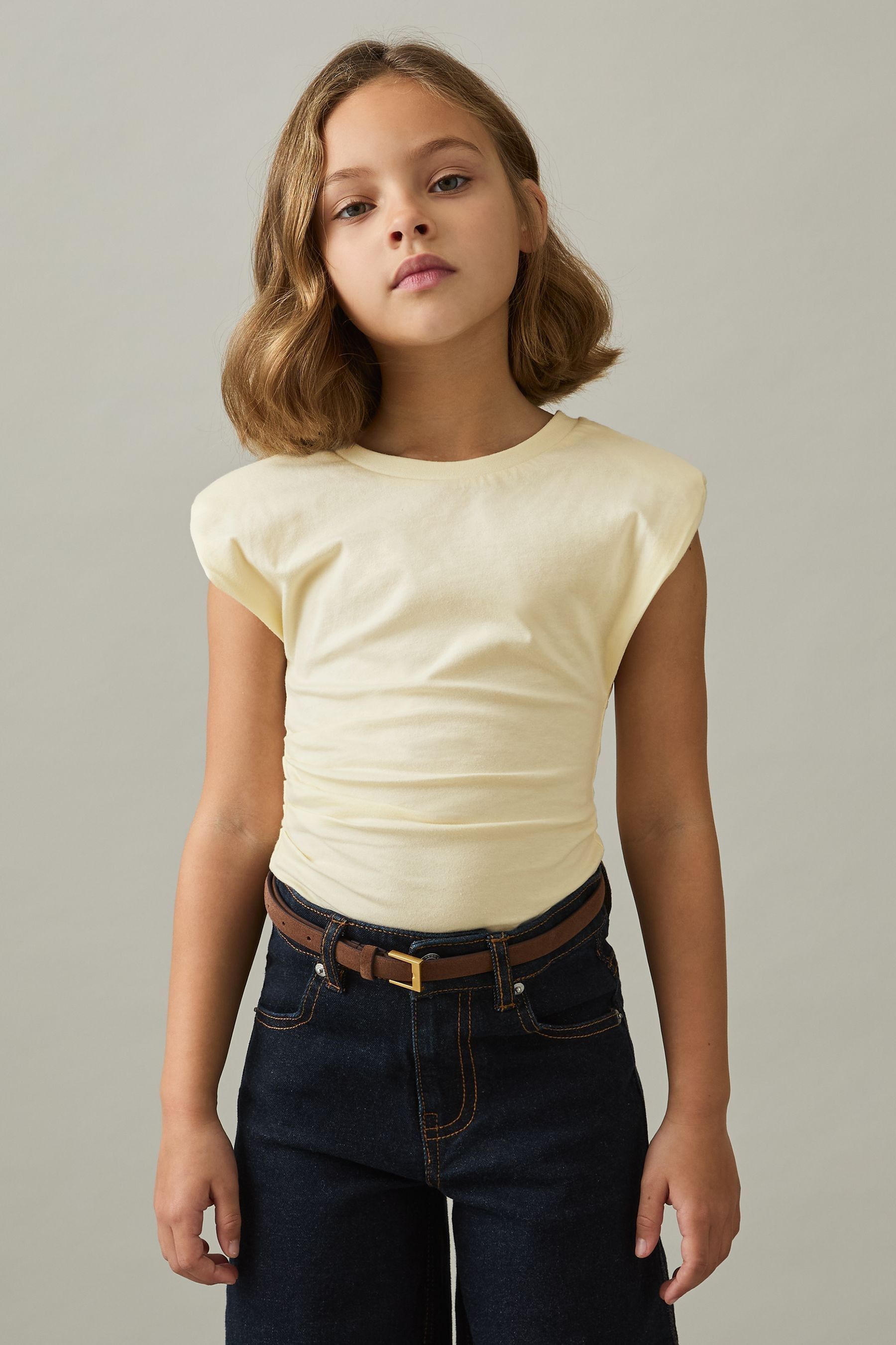 Reiss Kids' Lemon 4-9 Yrs Cotton Jersey Cap Sleeve Ruched Top