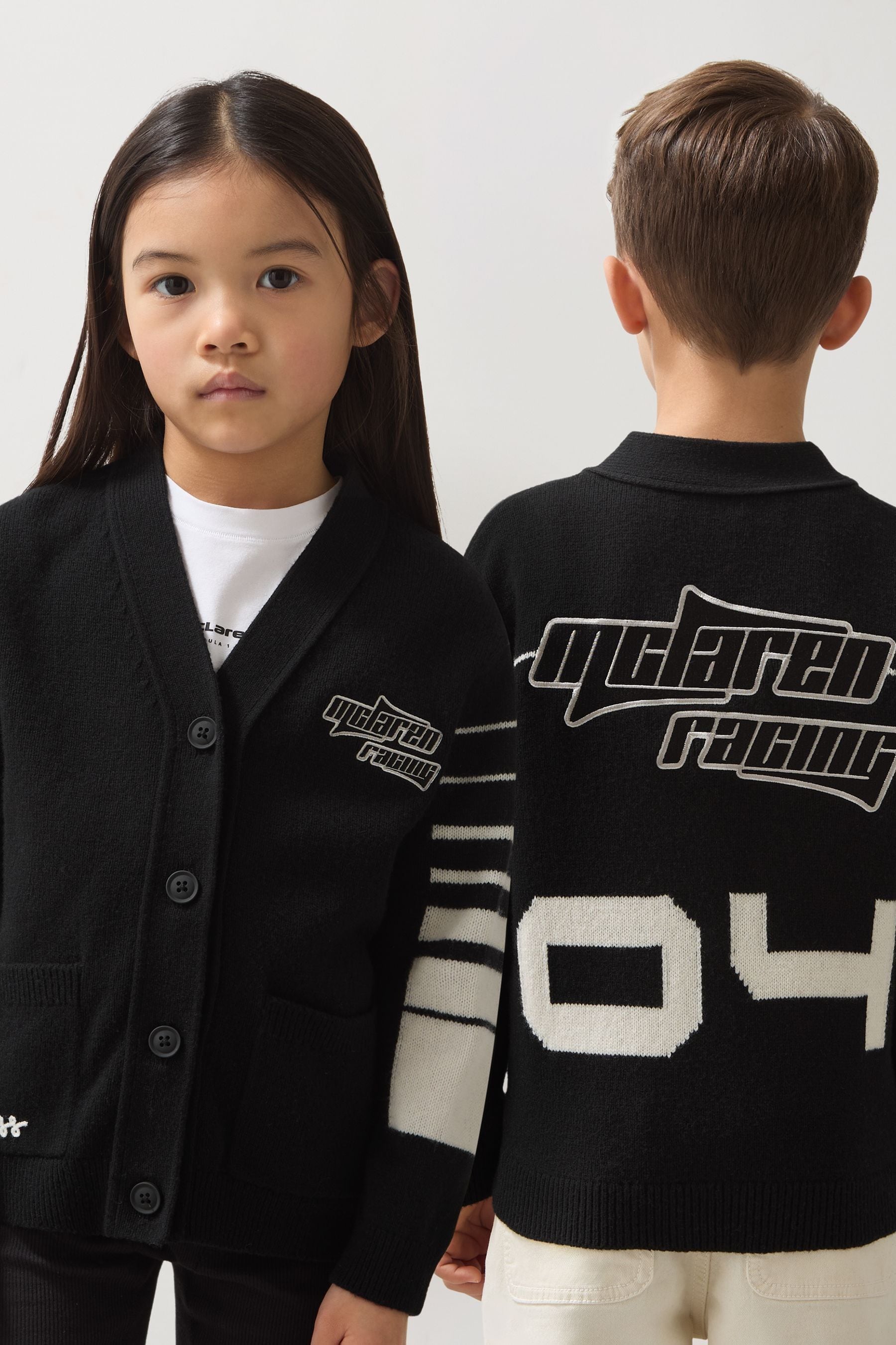Reiss Mclaren Black 3-9 Yrs Unisex Fit Mclaren F1 Team Varsity Wool-cashmere Cardigan In Black