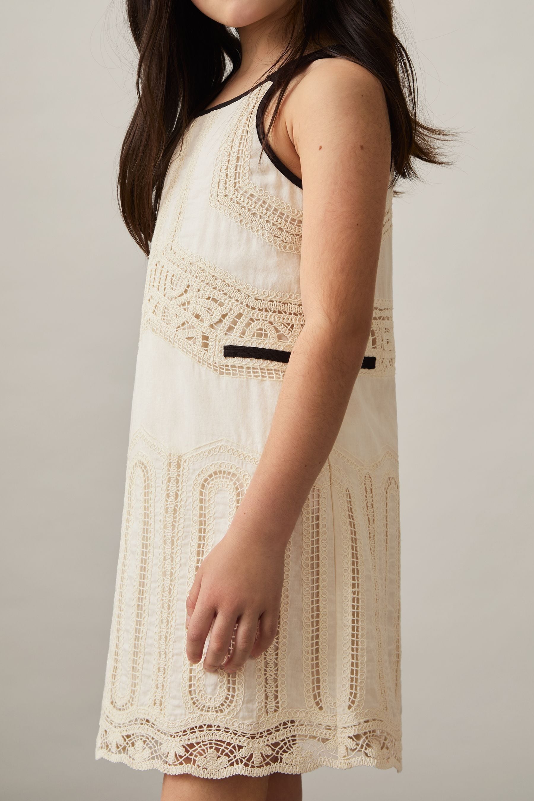 Reiss Ivory Contrast Trim Lace Dress