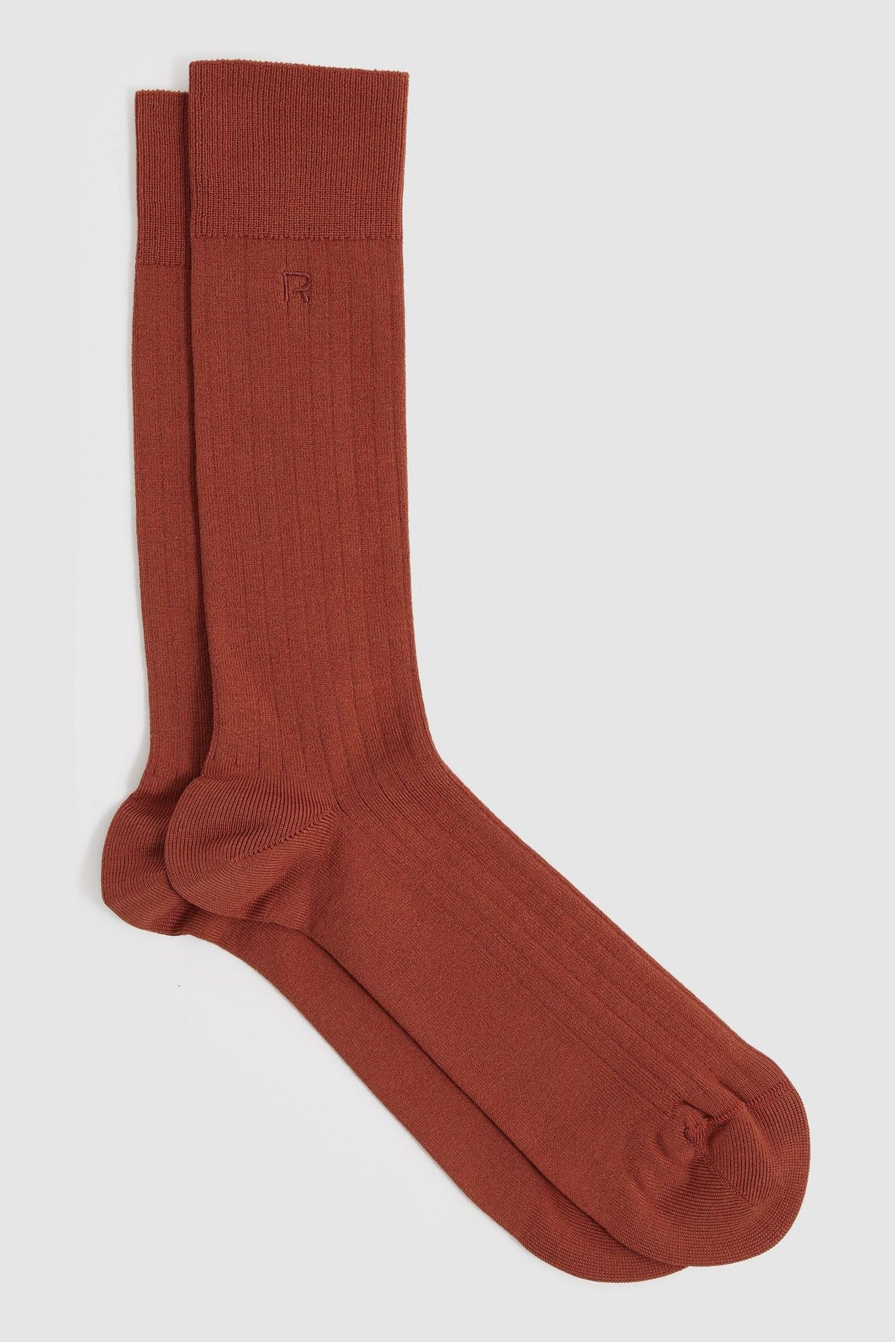Shop Reiss Rust Orange Cotton-blend Logo-embroidered Socks
