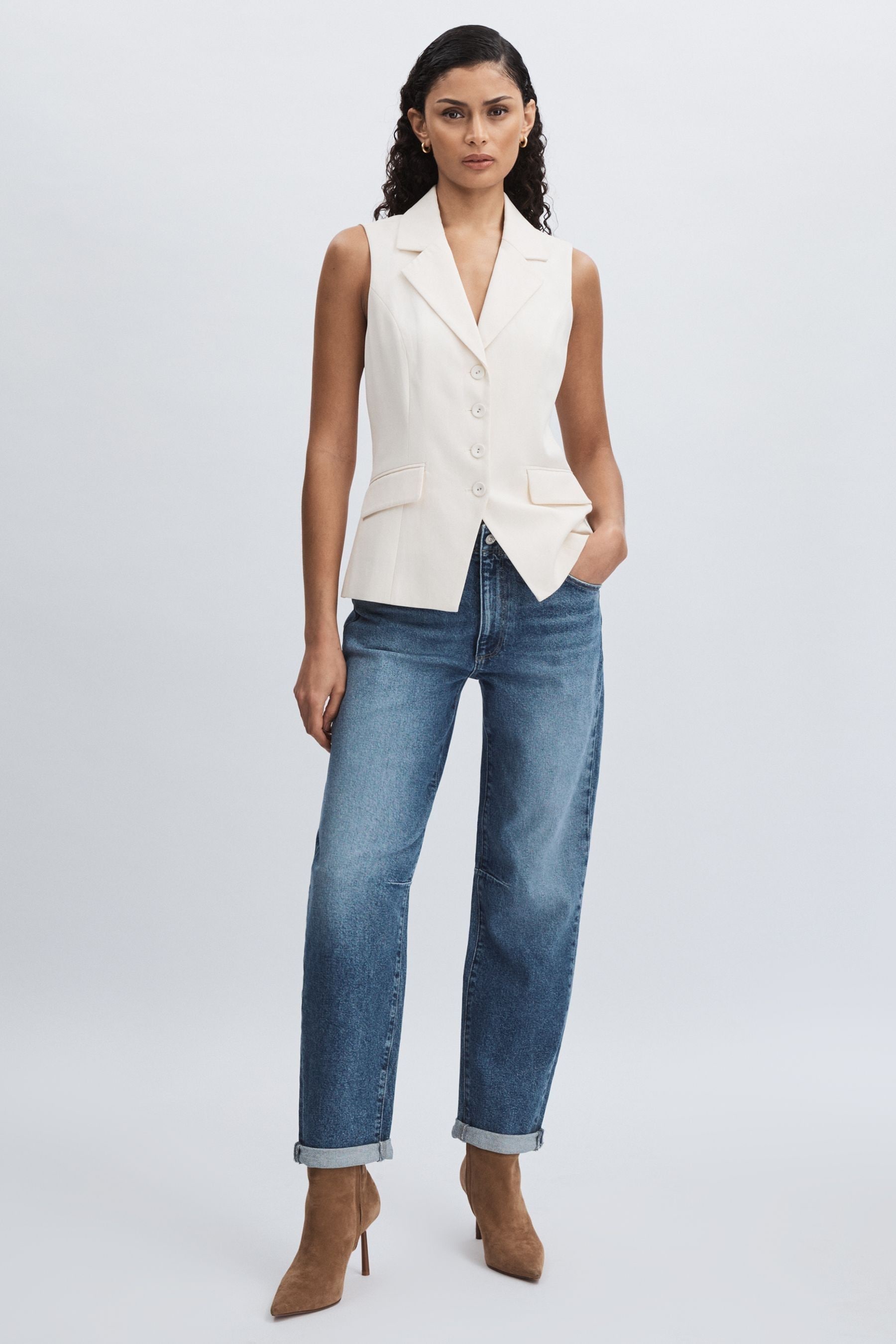 Paige Barrel Leg Turn-up Rolled Cuff Jeans In Ryland Blue