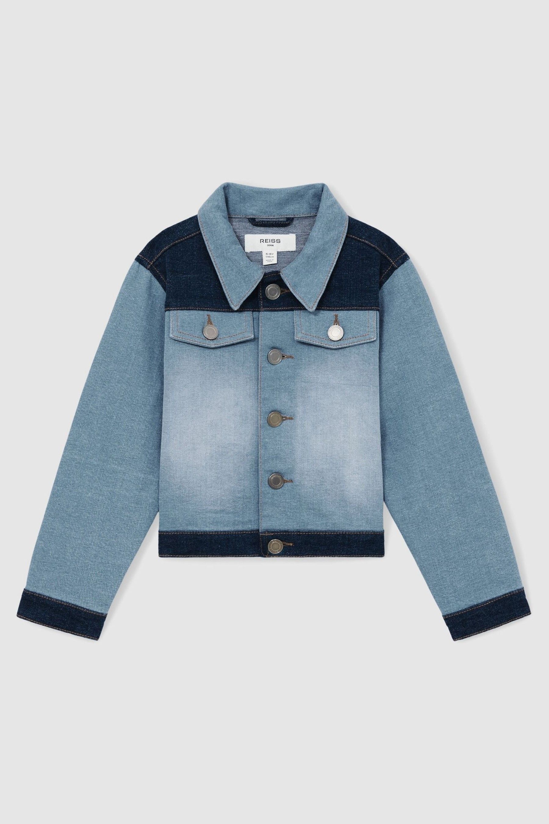 Reiss Blue Patchwork Two Tone Denim Jacket