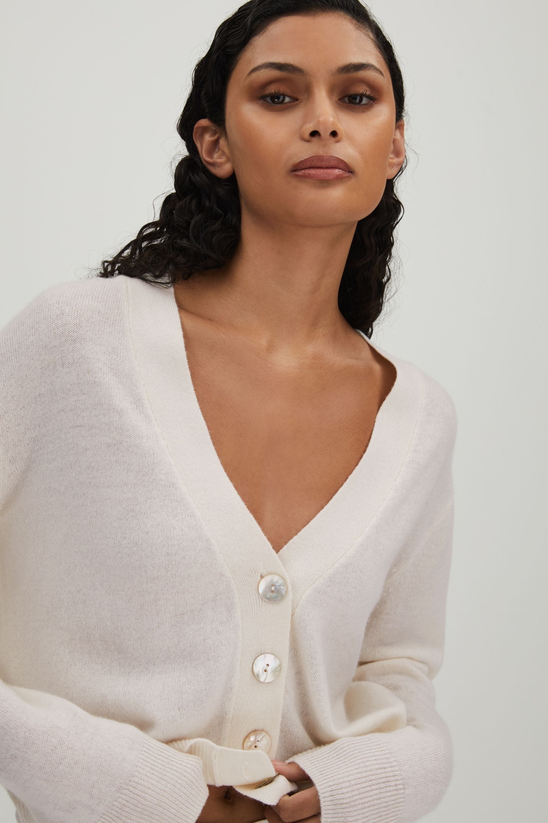 Crush Collection Cashmere Cardigan In White