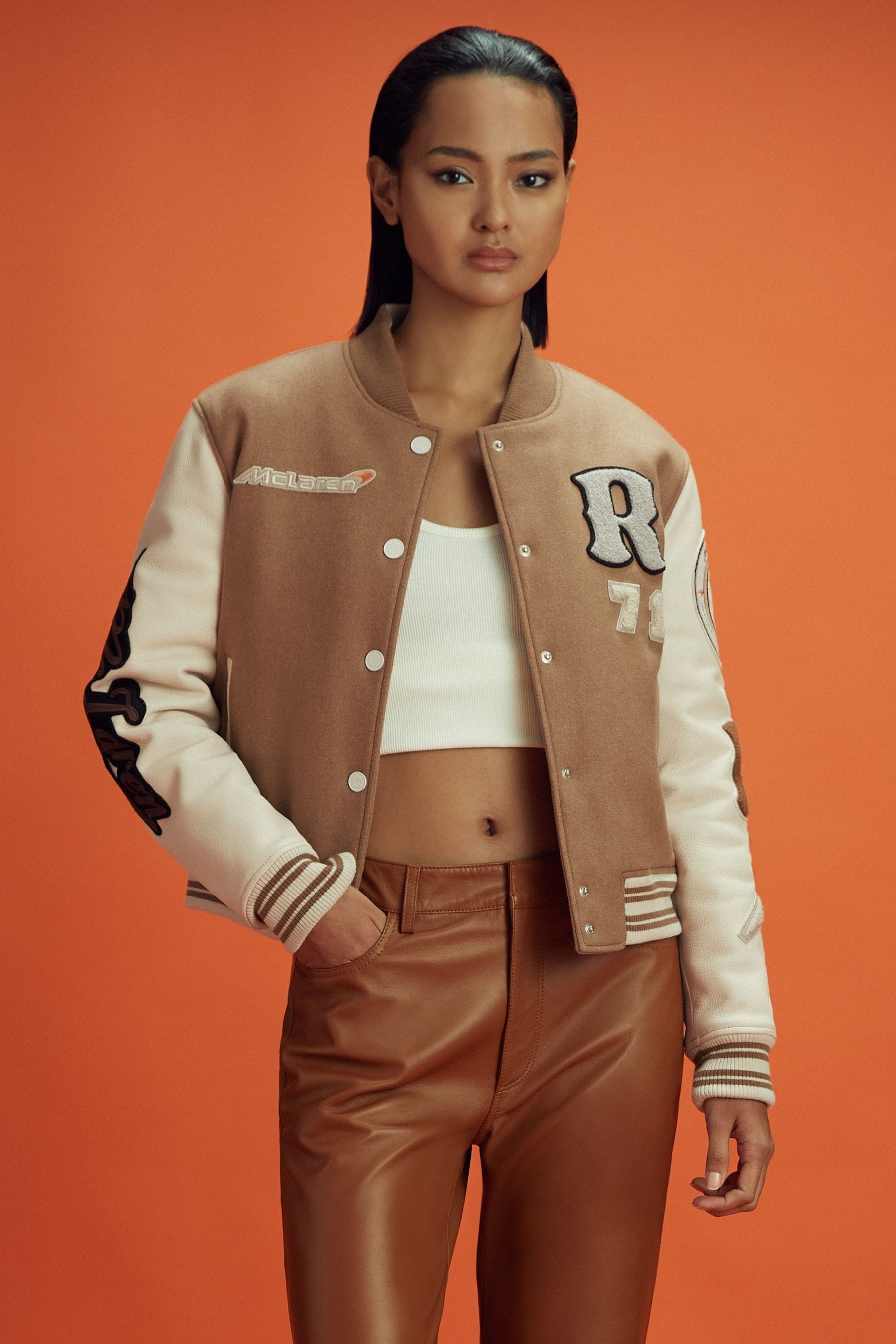 Reiss X Mclaren F1 Team Camel &Amp; Ecru Leather Jacket, 14