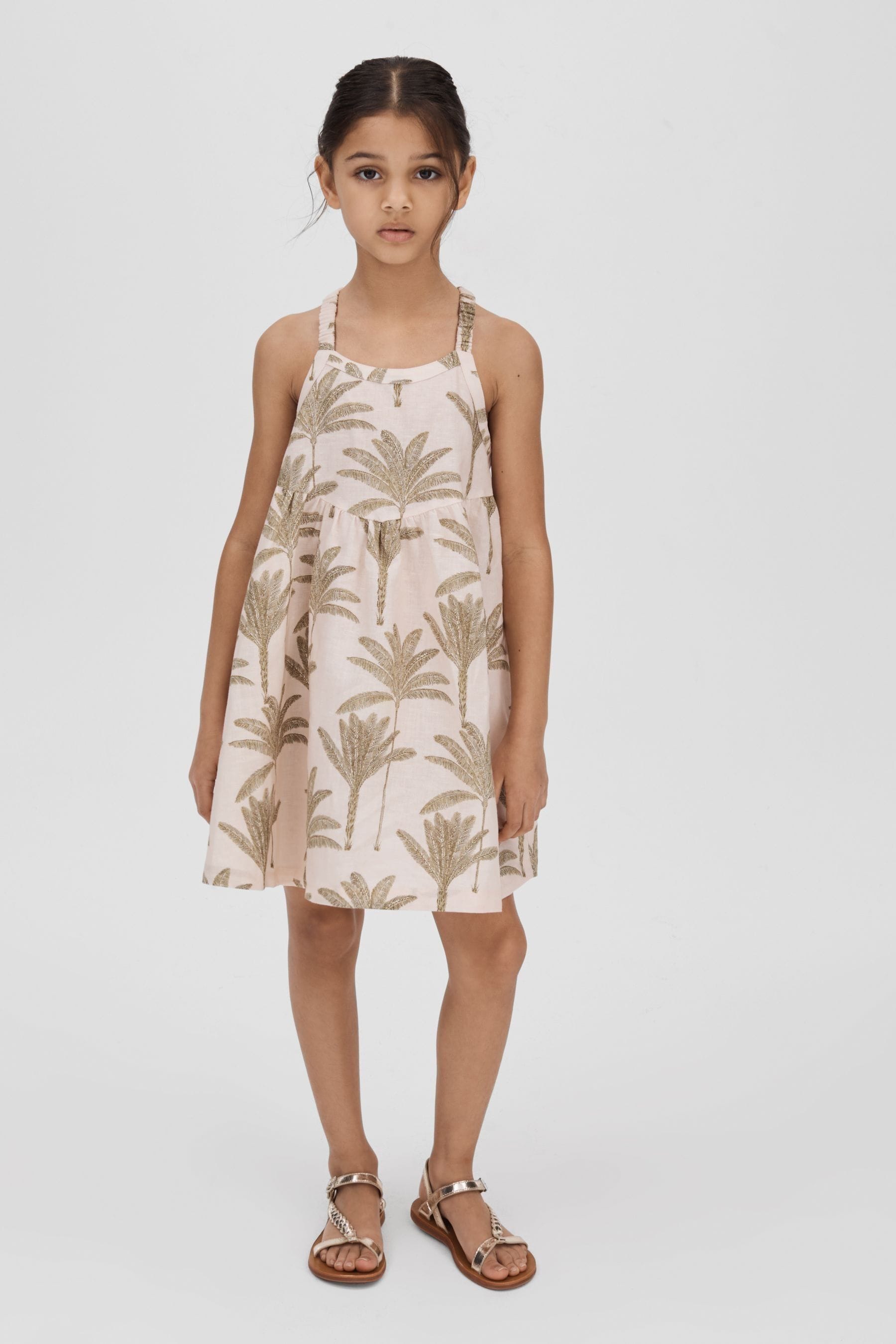 Shop Reiss Klemee - Neutral Junior Linen-cotton Tropical Dress, Age 5-6 Years
