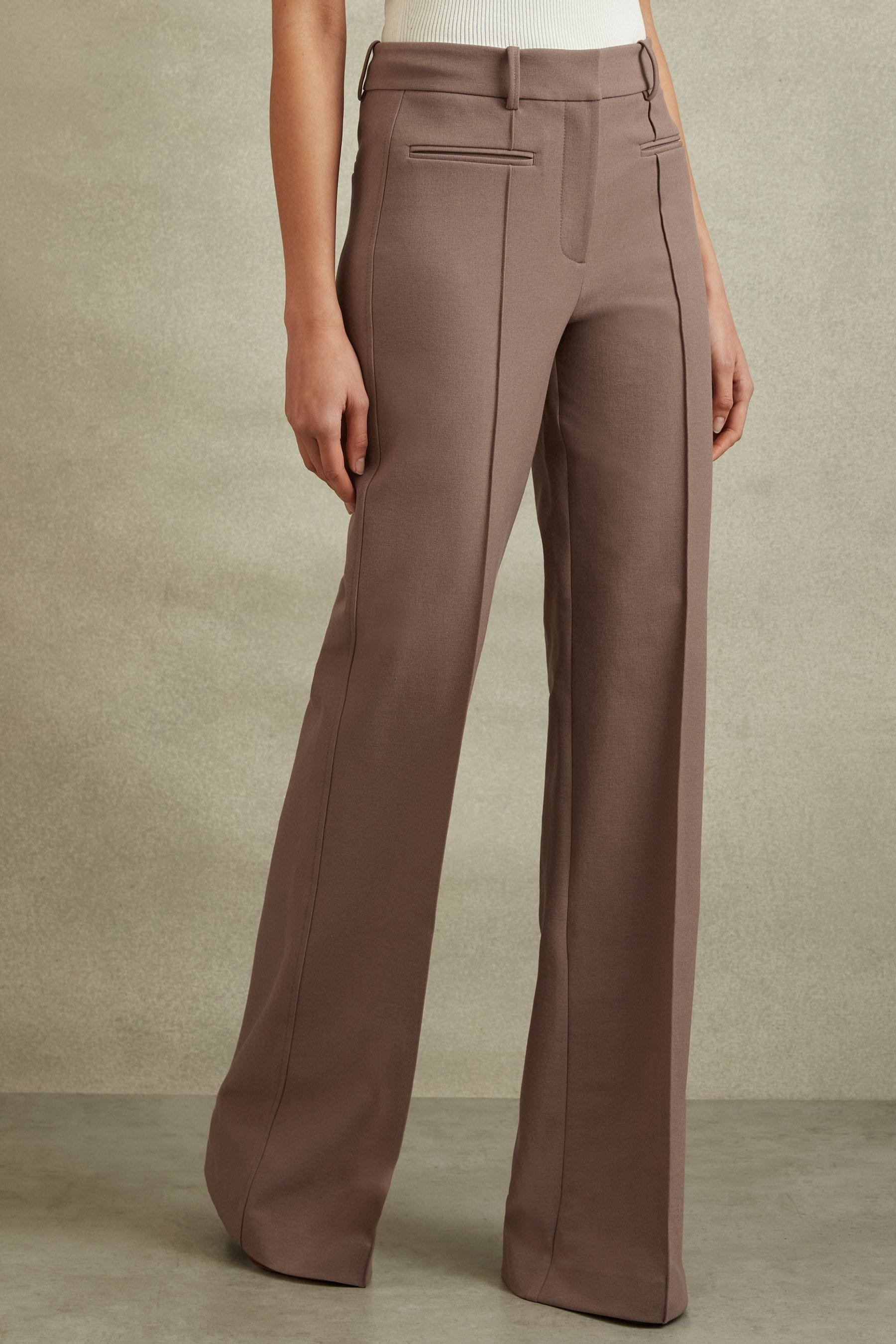 Reiss Claude - Mink Neutral Petite High Rise Flared Trousers, 14