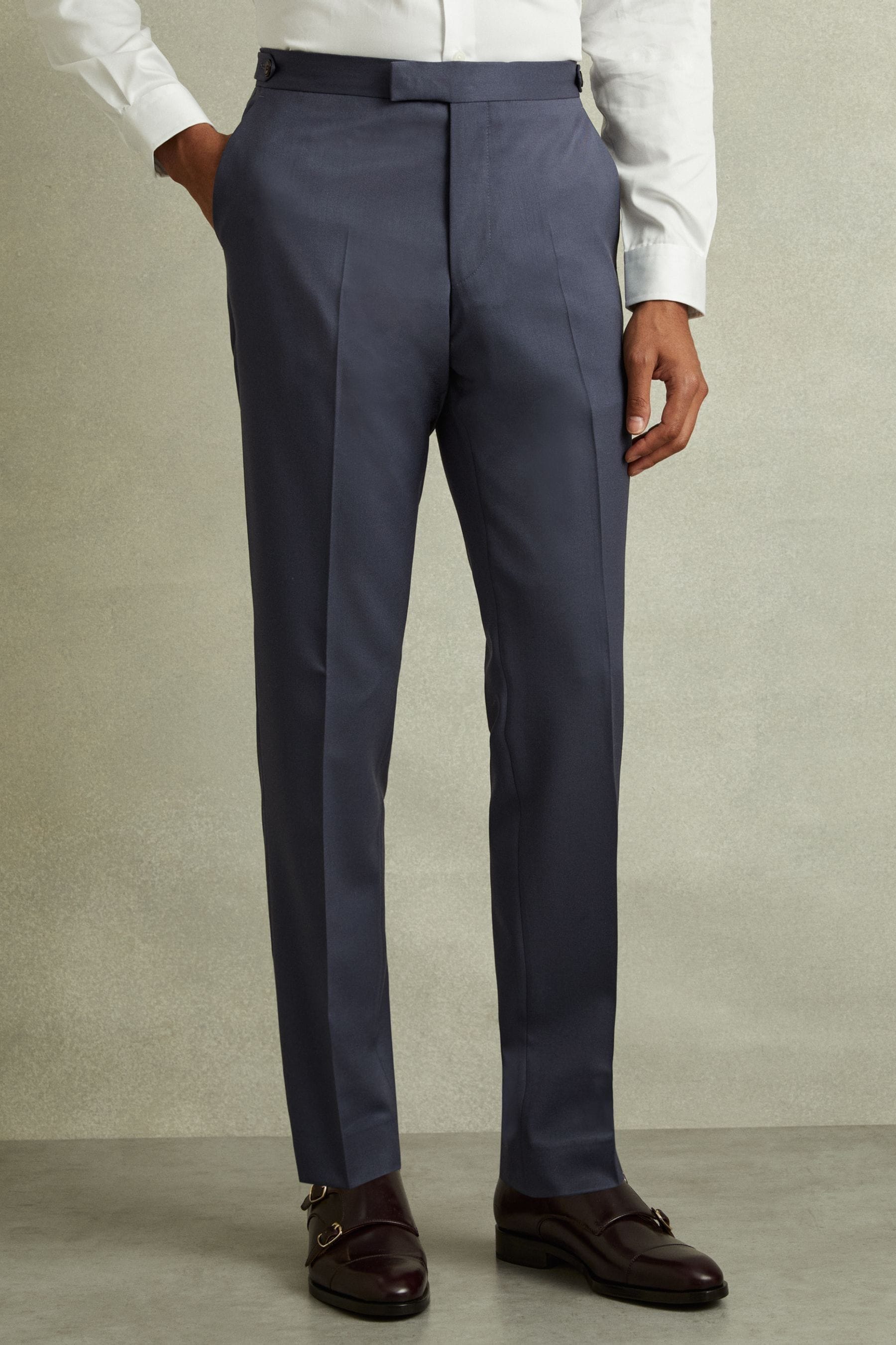 Reiss Airforce Blue Bartley Textured Wool Slim Fit Trousers In Airforce Blue