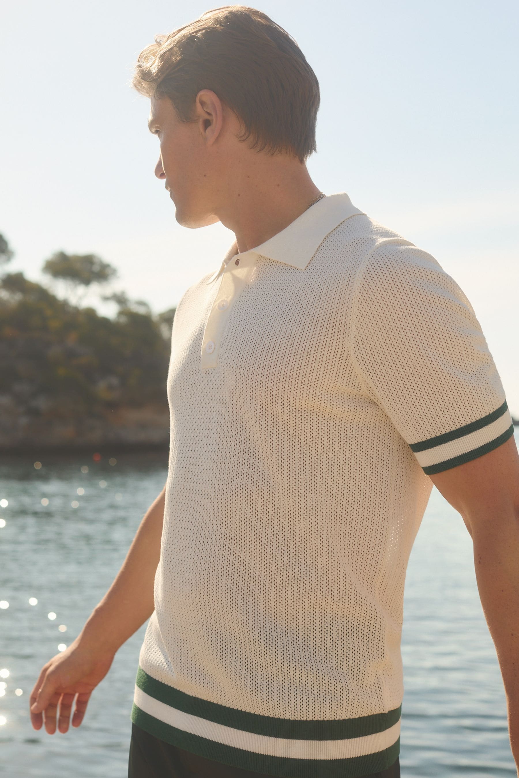 Reiss White | Ché Knitted Half-button Polo Shirt In White