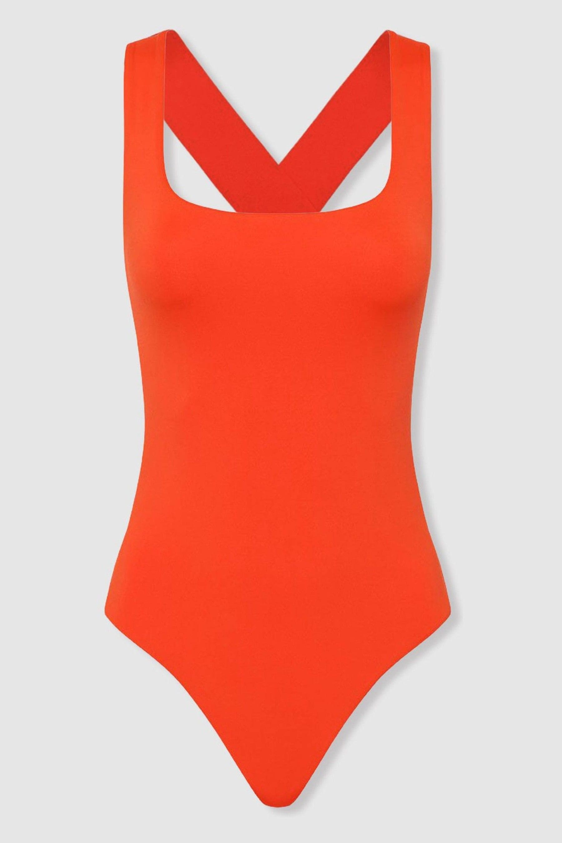 Shop Bondi Born Square Neck Cross Back Swimsuit In Hot Orange