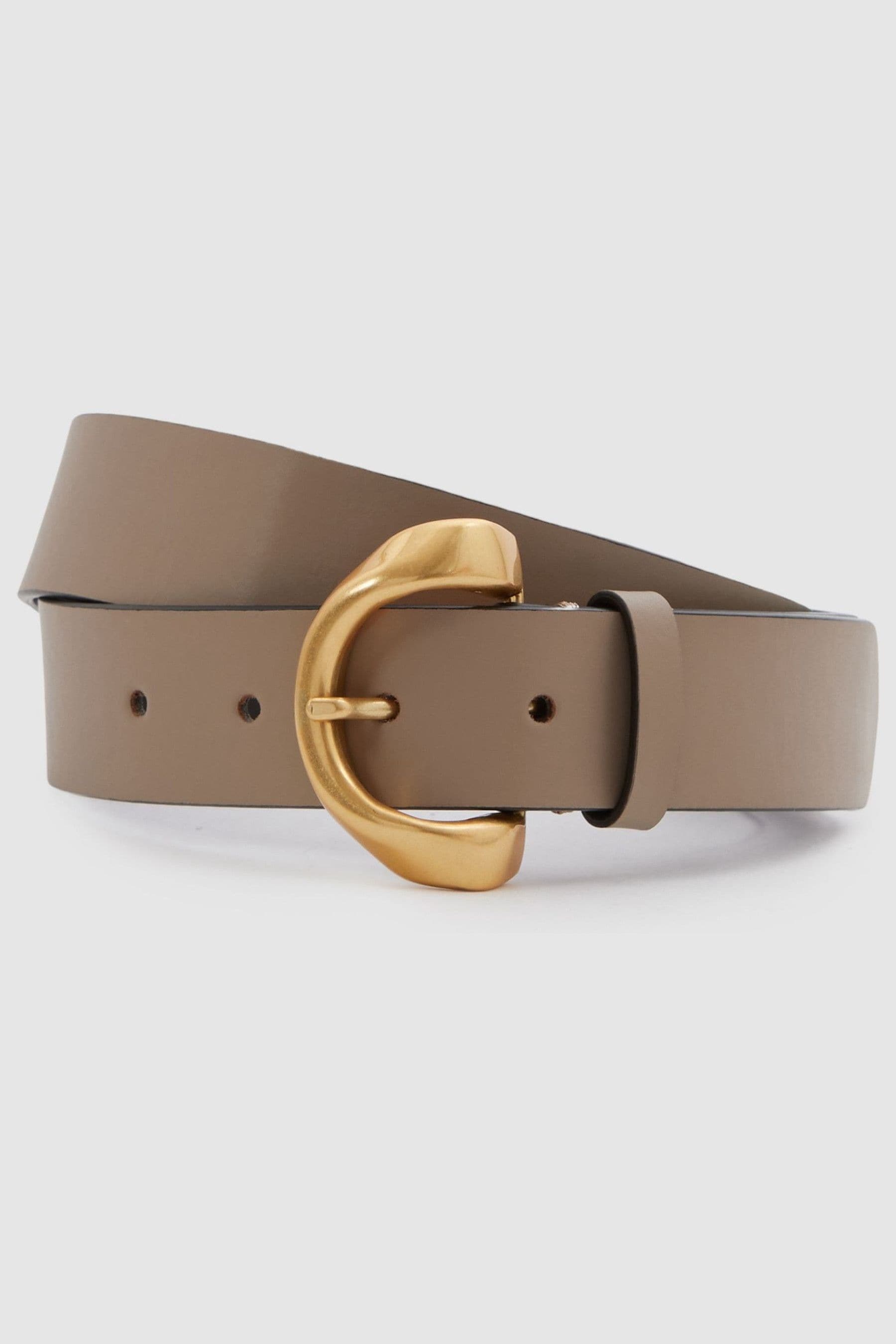 Reiss Indie - Taupe Leather Twisted Buckle Belt, S In Brown